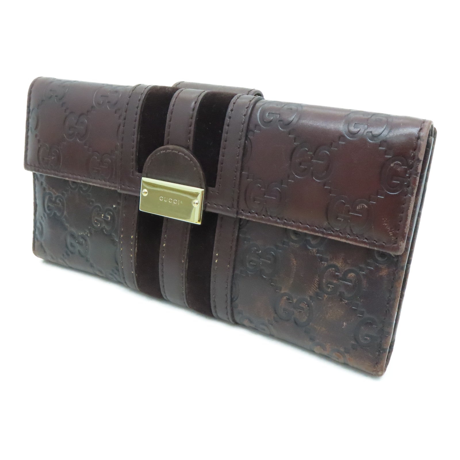 GUCCI 牛皮皮革Long Wallet金扣長錢包啡色