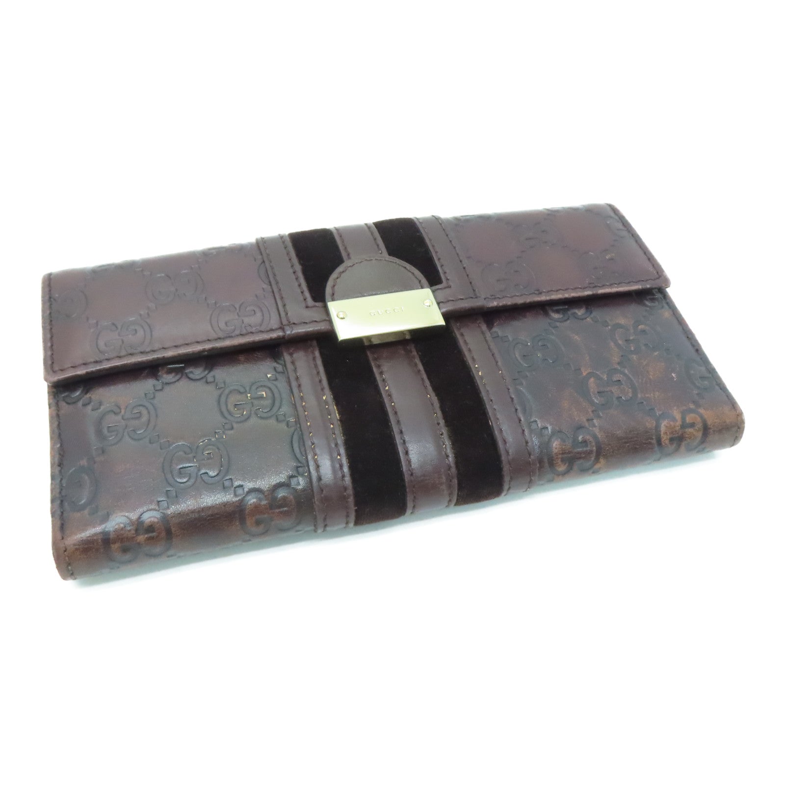 GUCCI 牛皮皮革Long Wallet金扣長錢包啡色