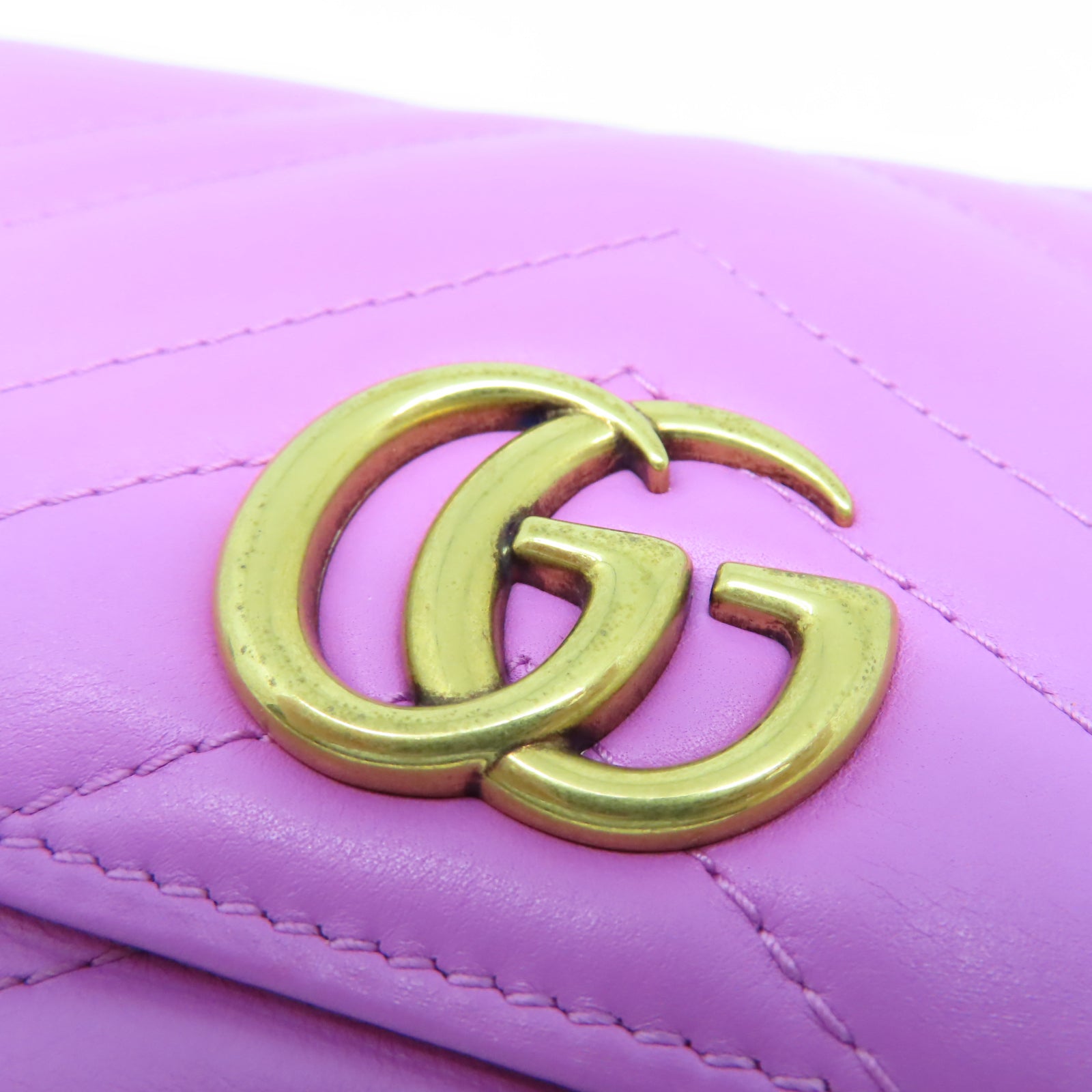 GUCCI 斜紋牛皮皮革GG Marmont Long Wallet金扣長錢包紫色