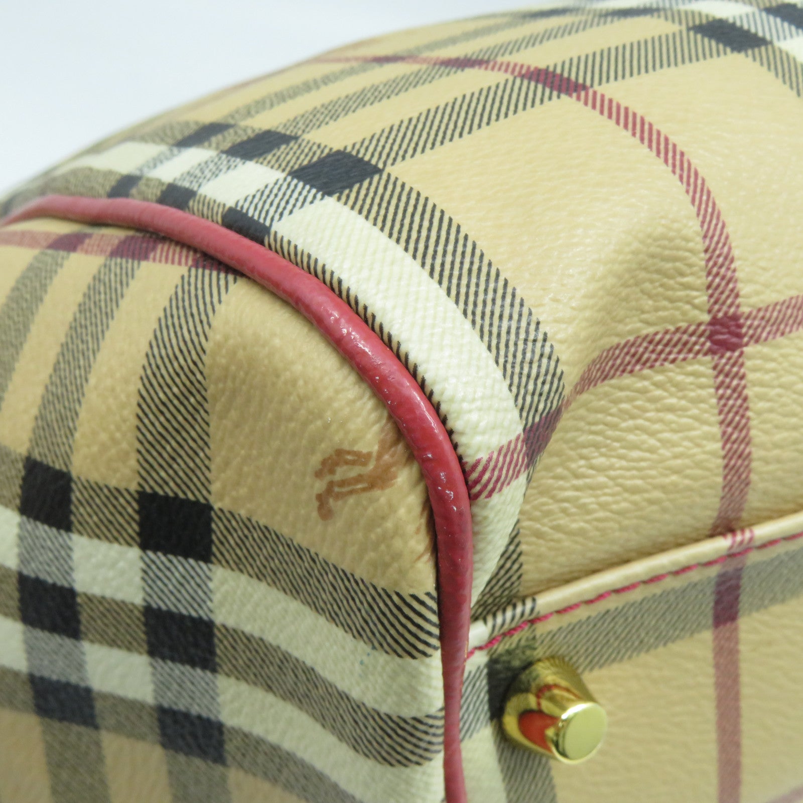 BURBERRY 塗層帆布Shoulder Bag金扣紅色/米色