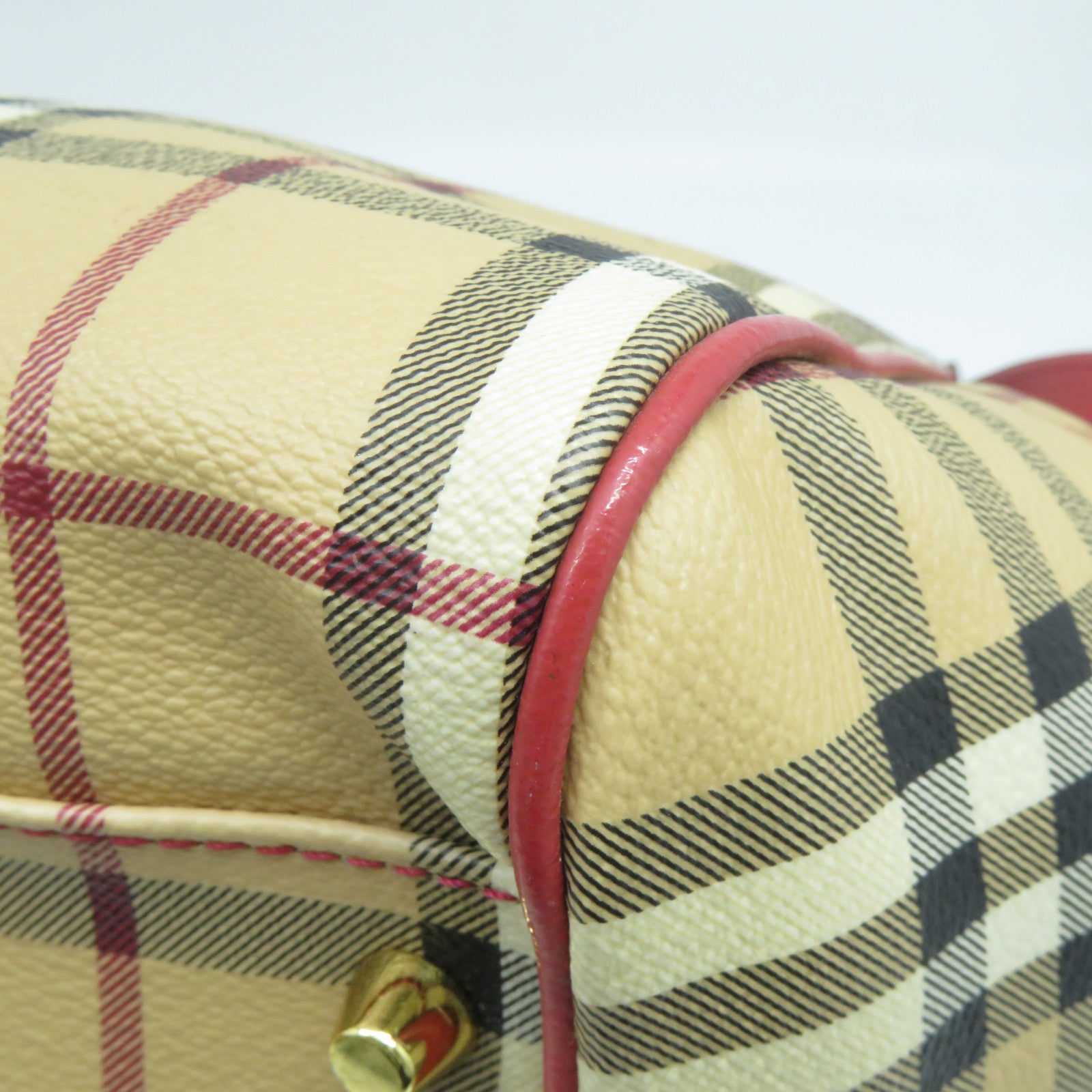 BURBERRY 塗層帆布Shoulder Bag金扣紅色/米色