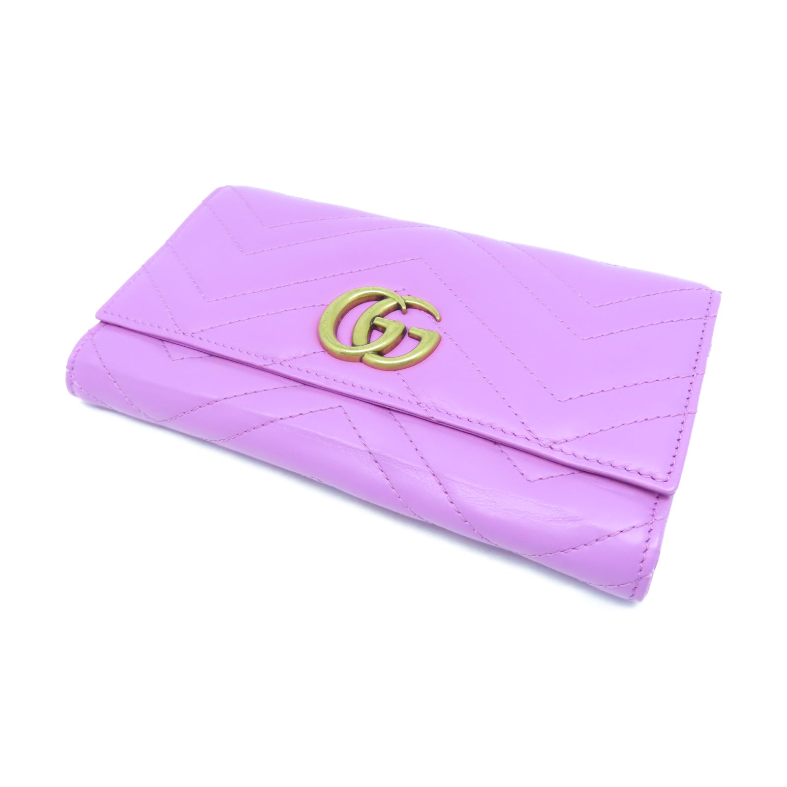GUCCI 斜紋牛皮皮革GG Marmont Long Wallet金扣長錢包紫色