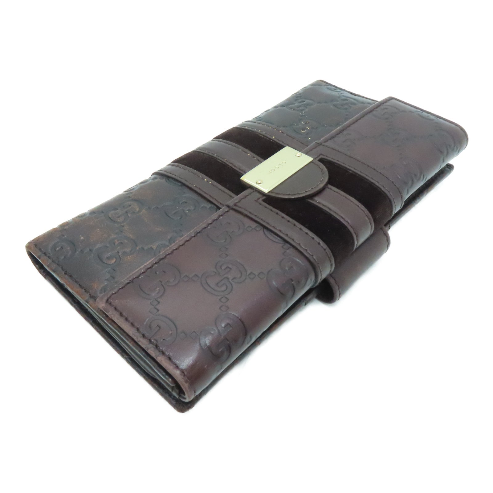 GUCCI 牛皮皮革Long Wallet金扣長錢包啡色