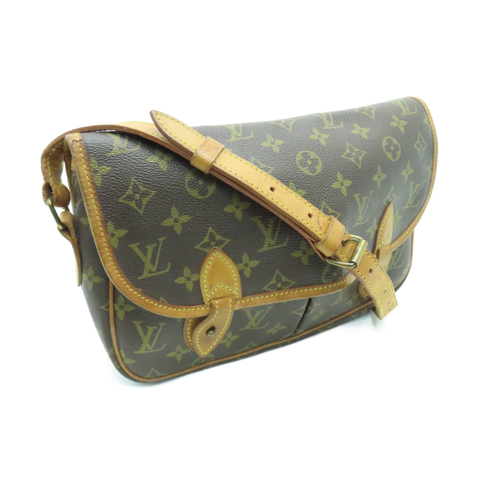 LOUIS VUITTON Monogram Gibeciere MM金扣肩背袋棕色