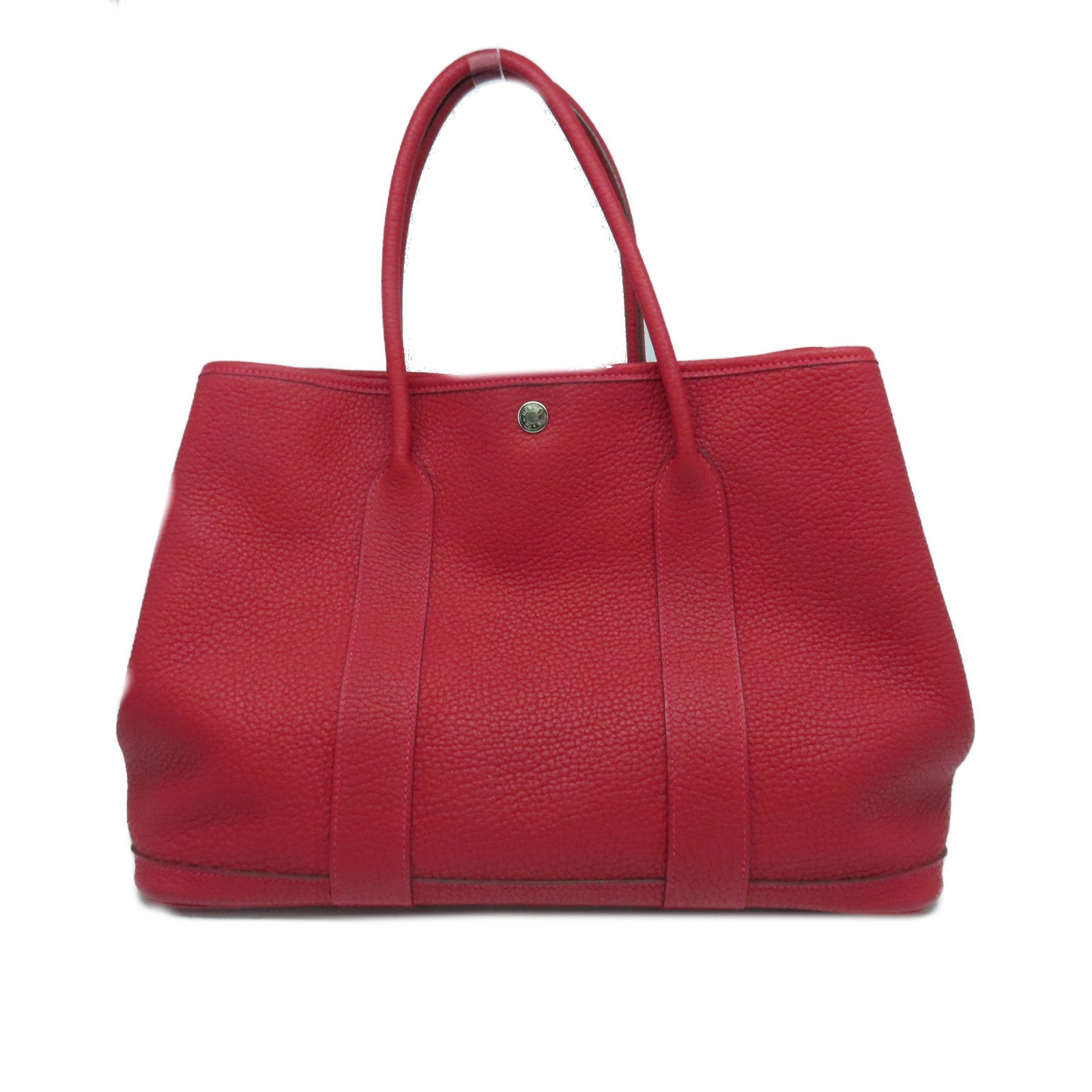 HERMES Negonda Leather GardenParty PM Silver Buckle Handle Bag Rouge Piment Red