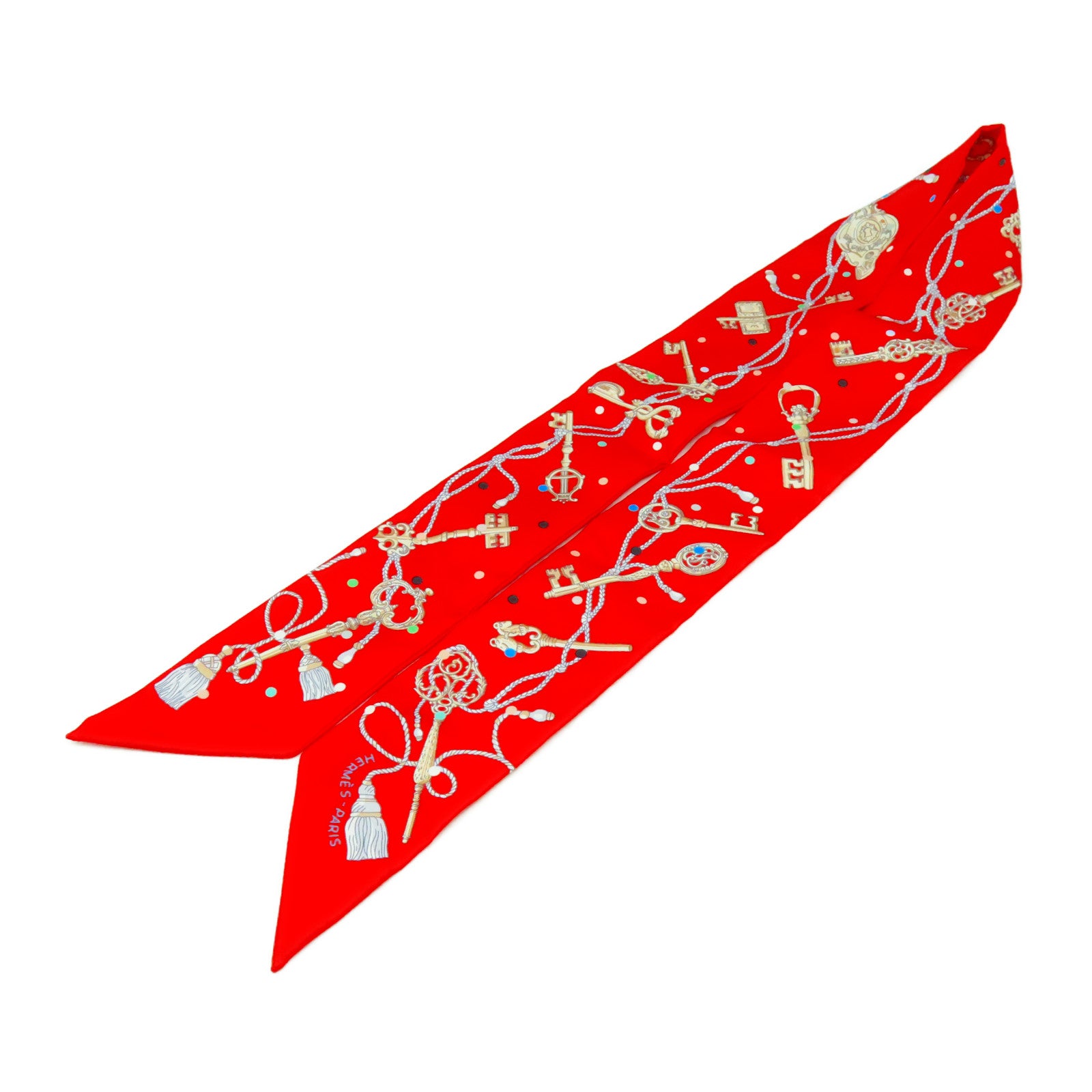 HERMES 絲質Twilly絲巾紅色