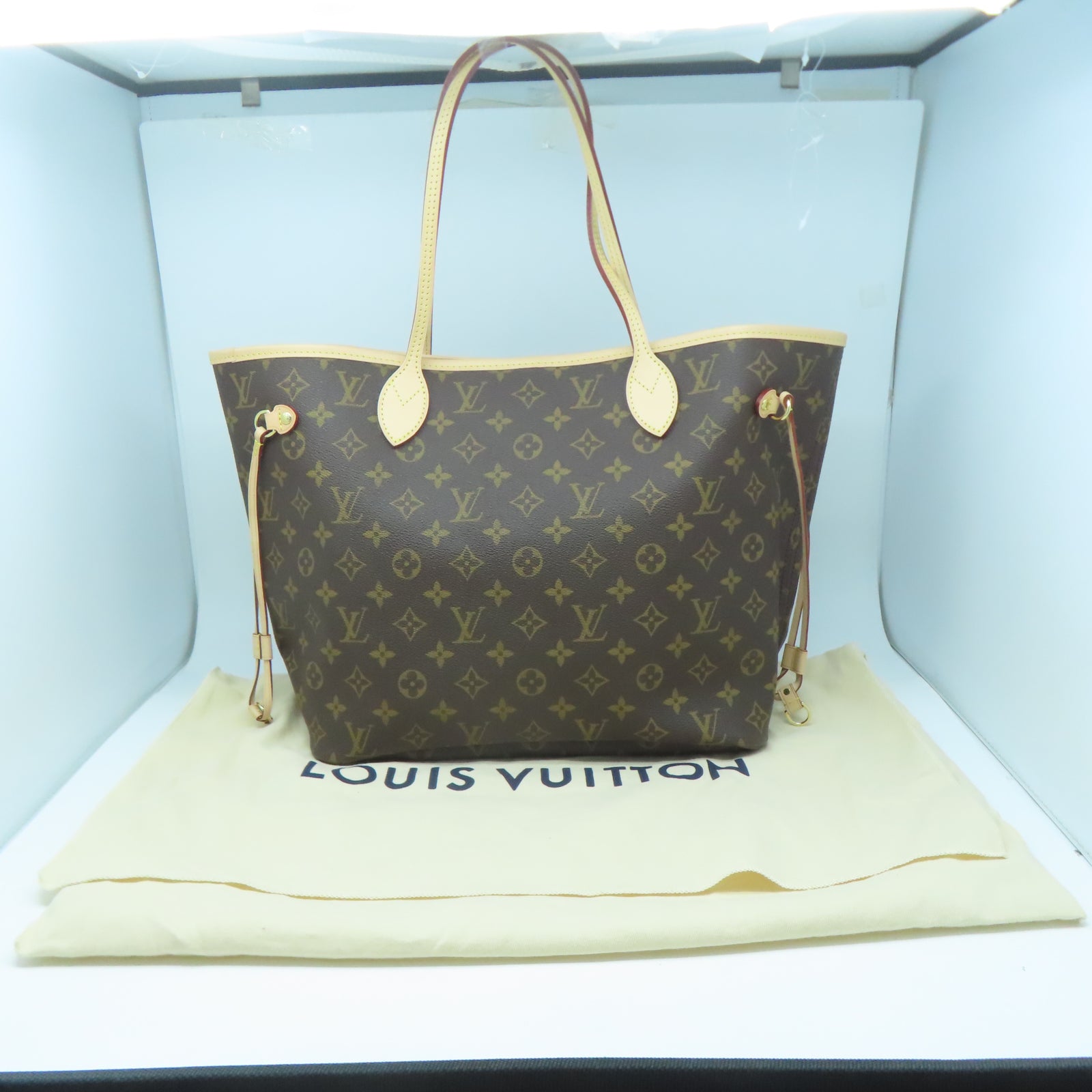 LOUIS VUITTON Monogram Neverfull MM金扣手挽袋棕色