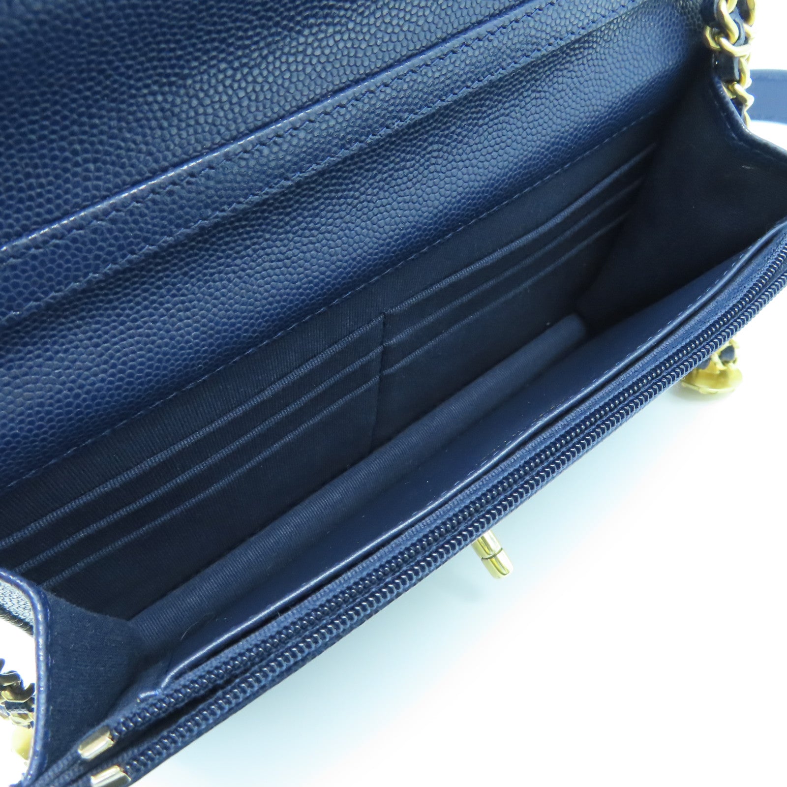 CHANEL Rhombus Caviar Leather Chain Shoulder Bag Gold Buckle Chain Belt Shoulder Bag Dark Blue
