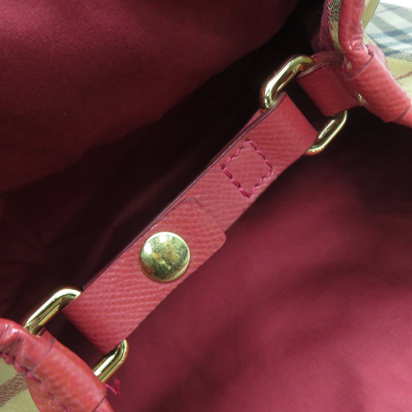 BURBERRY 塗層帆布Shoulder Bag金扣紅色/米色