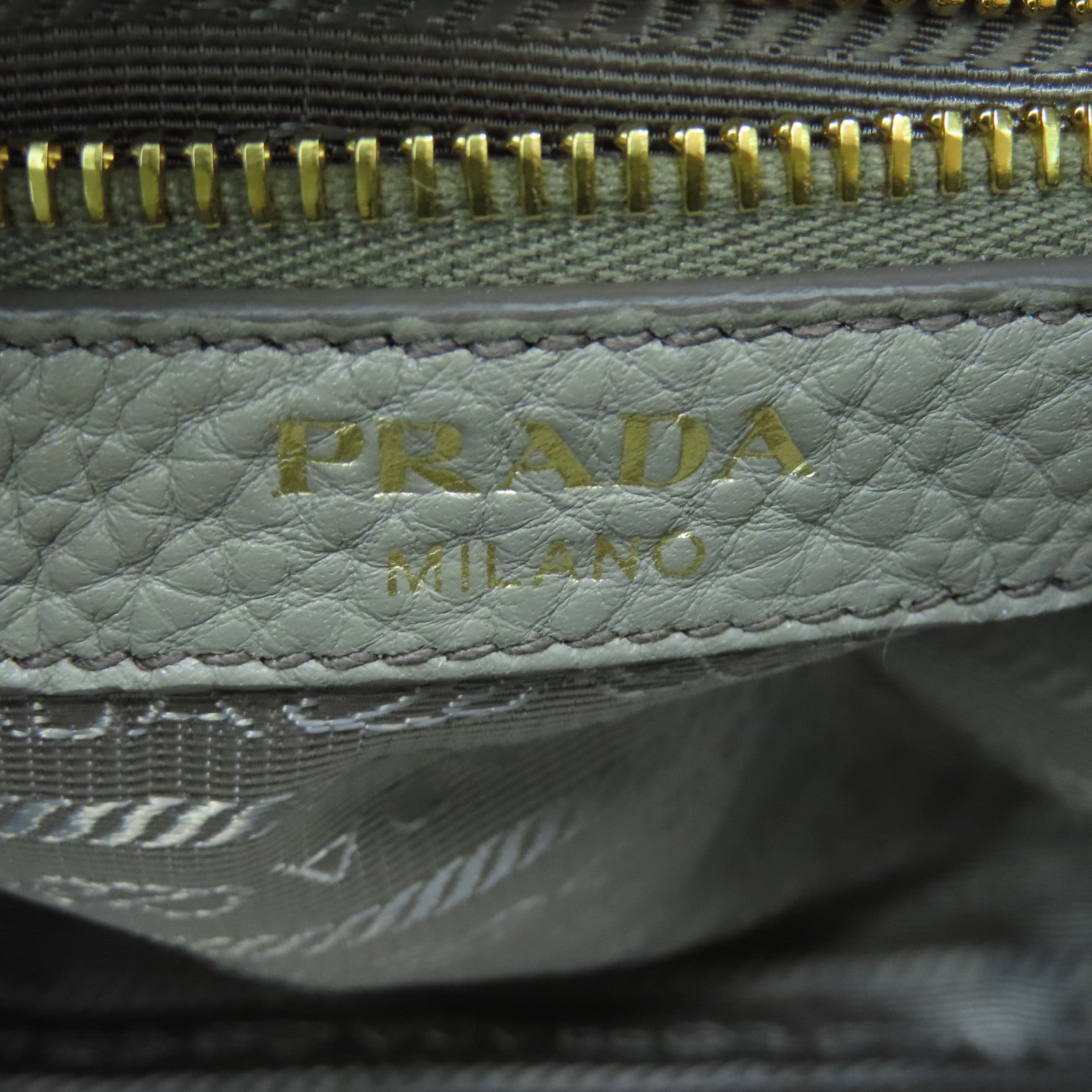 PRADA Cowhide Leather 2way Shoulder Bag Gold Buckle Handle Shoulder Bag Gray