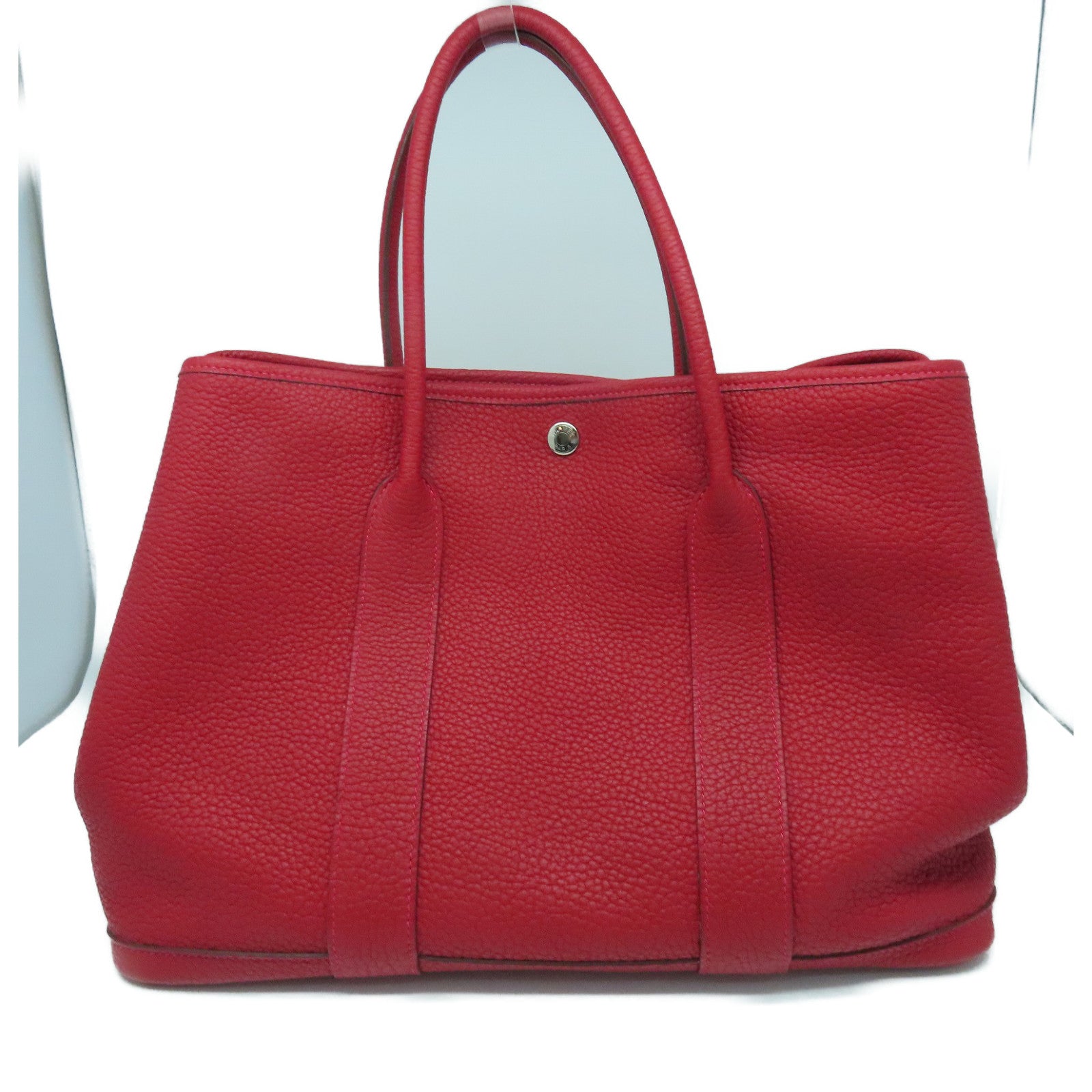 HERMES Negonda Leather GardenParty PM Silver Buckle Handle Bag Rouge Piment Red