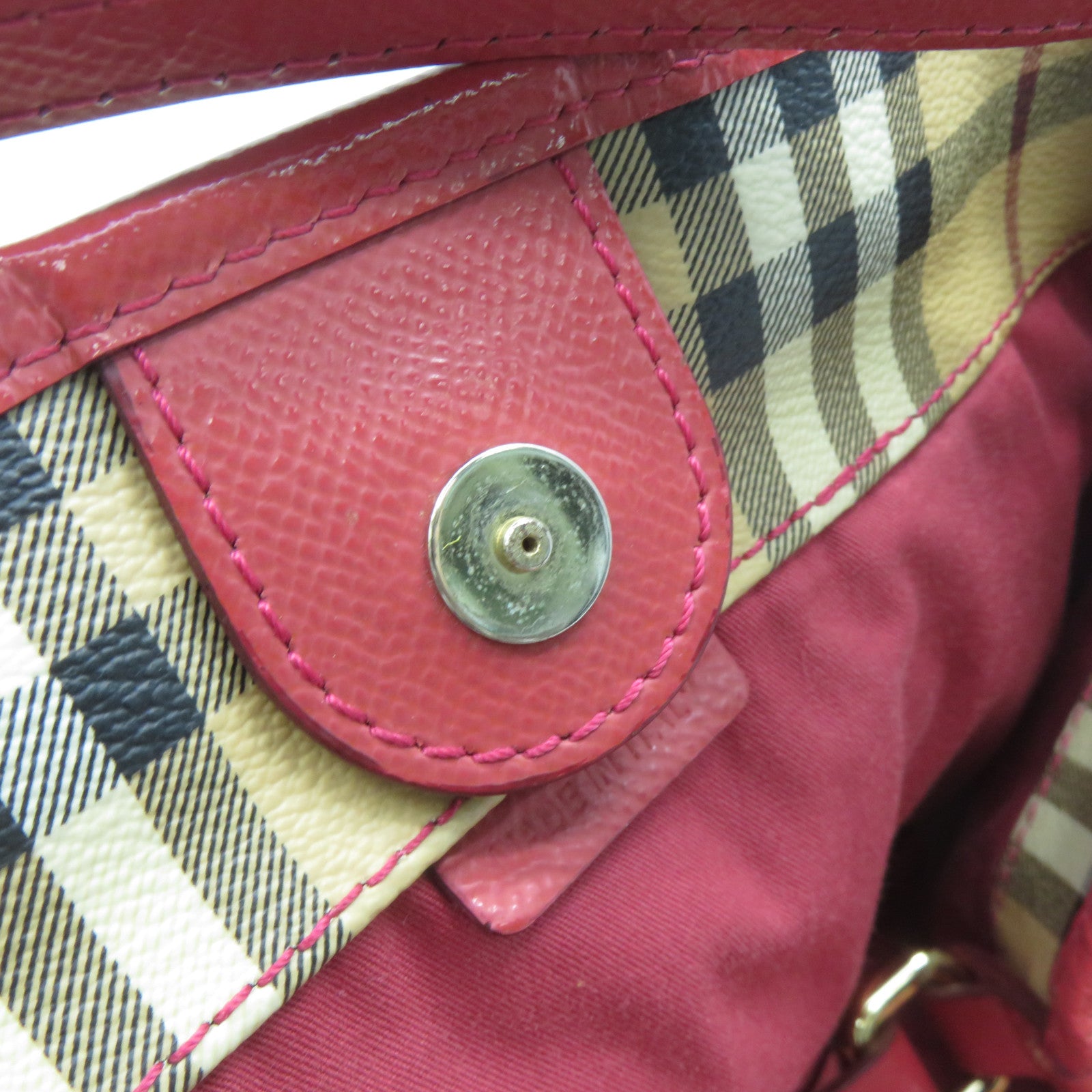BURBERRY 塗層帆布Shoulder Bag金扣紅色/米色