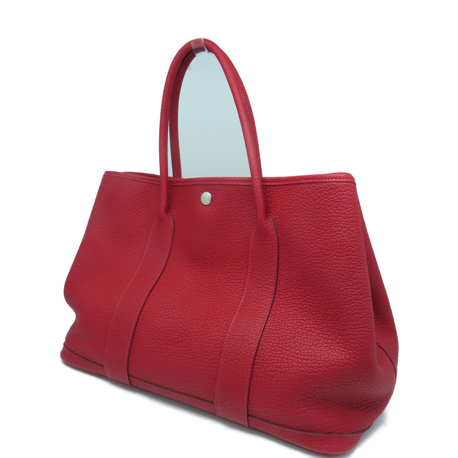 HERMES Negonda Leather GardenParty PM Silver Buckle Handle Bag Rouge Piment Red