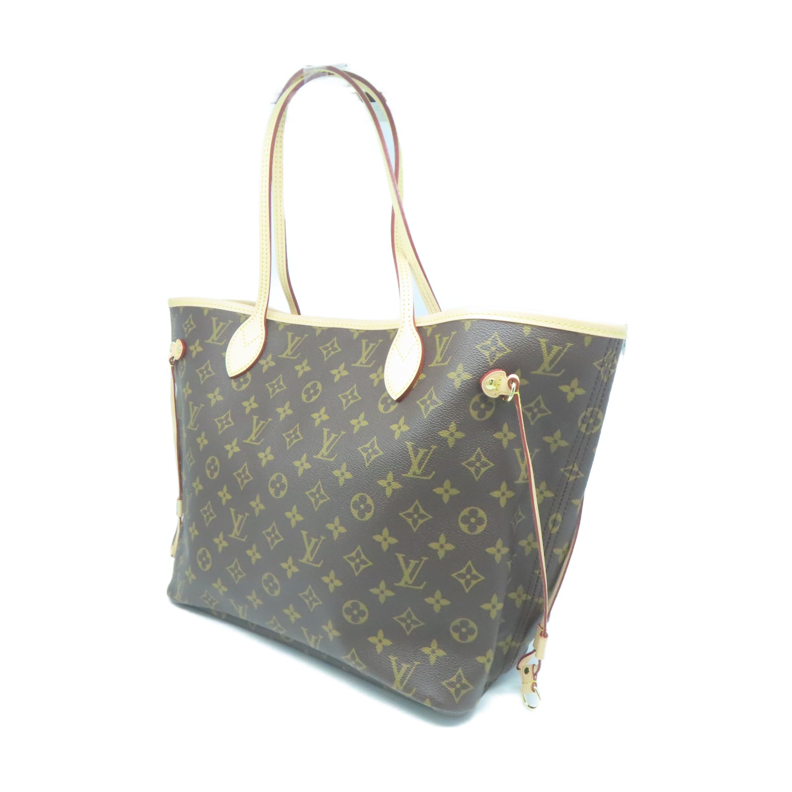 LOUIS VUITTON Monogram Neverfull MM金扣手挽袋棕色
