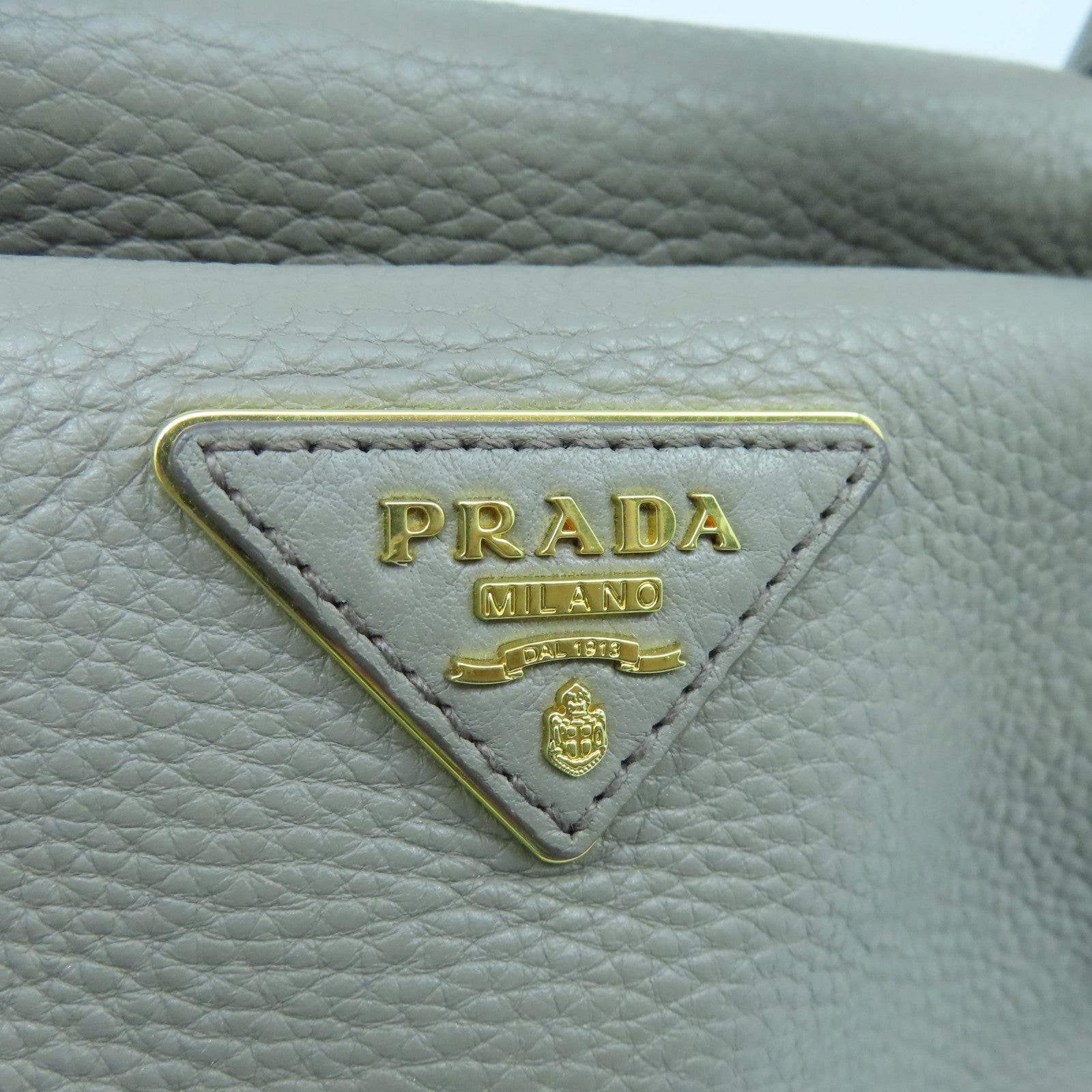 PRADA Cowhide Leather 2way Shoulder Bag Gold Buckle Handle Shoulder Bag Gray
