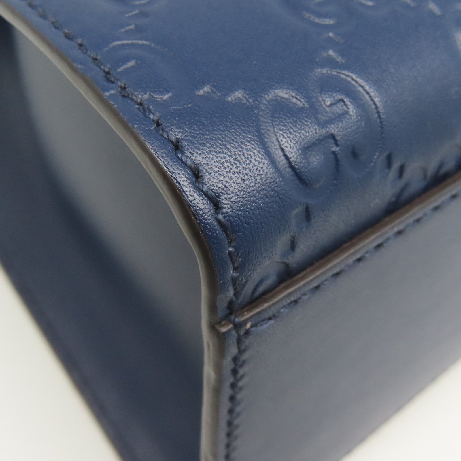 GUCCI 牛皮皮革Chain Bag金扣鏈帶肩背袋海軍藍色