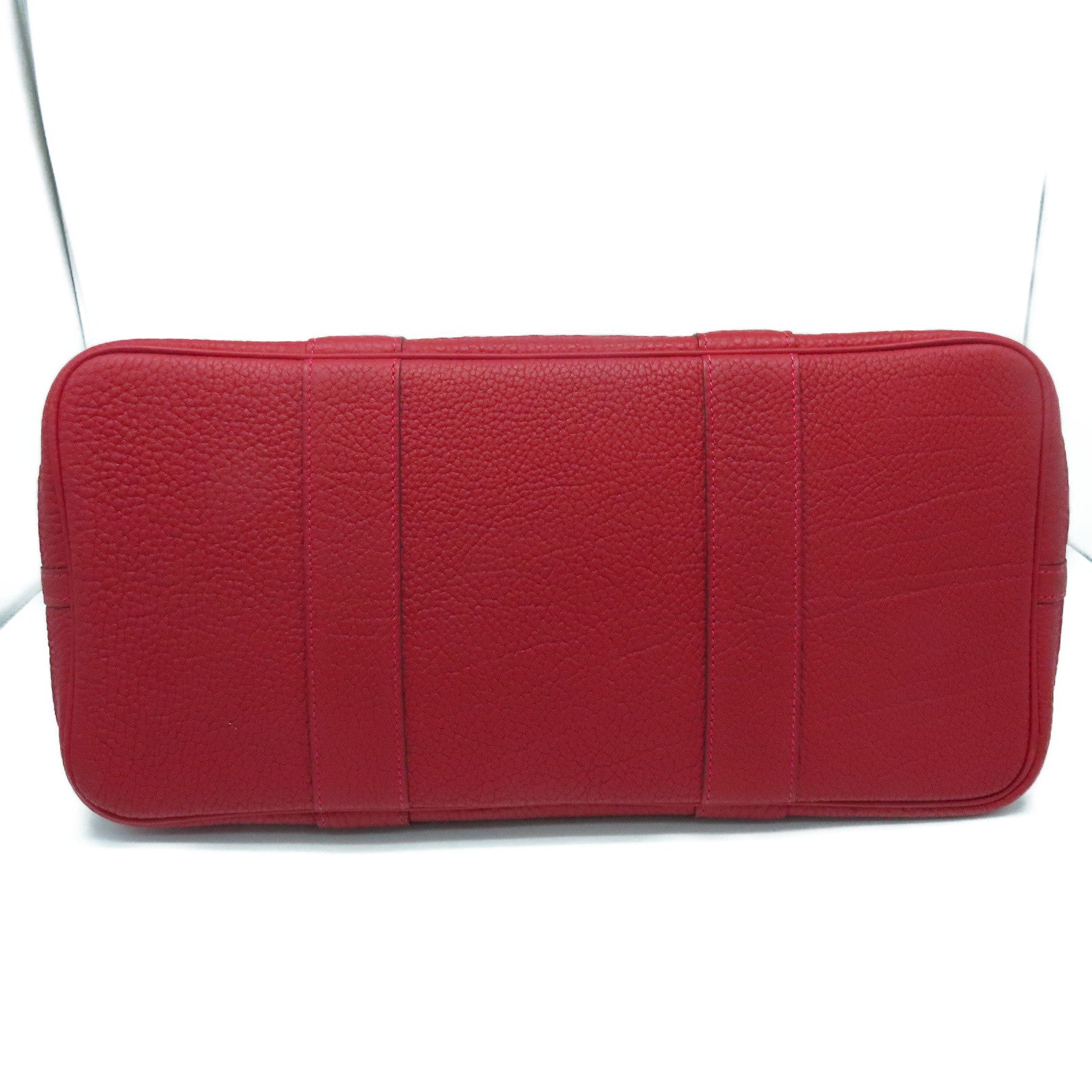HERMES Negonda Leather GardenParty PM Silver Buckle Handle Bag Rouge Piment Red