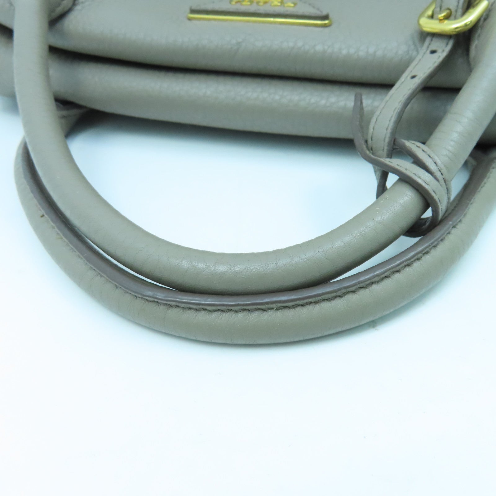 PRADA Cowhide Leather 2way Shoulder Bag Gold Buckle Handle Shoulder Bag Gray