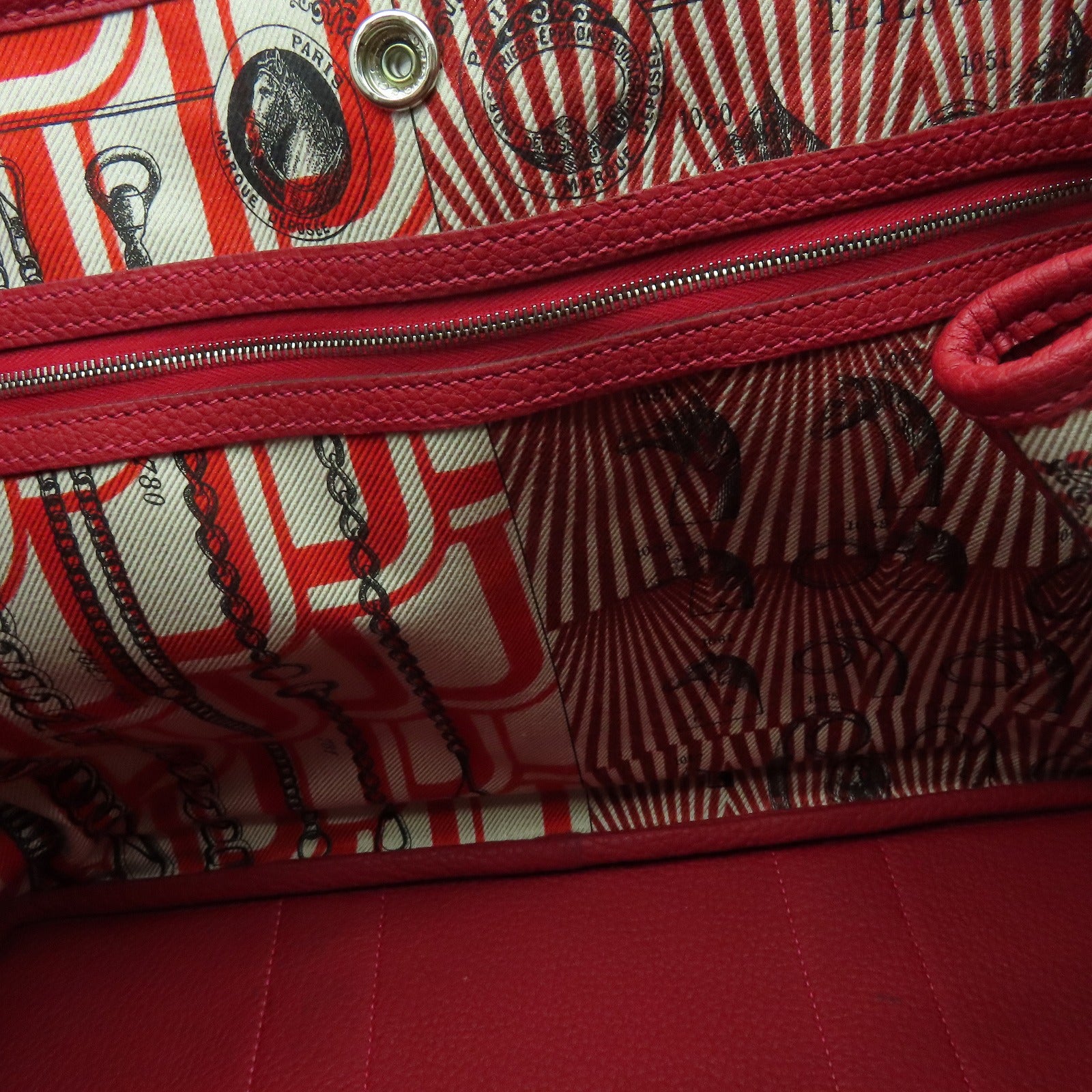 HERMES Negonda Leather GardenParty PM Silver Buckle Handle Bag Rouge Piment Red