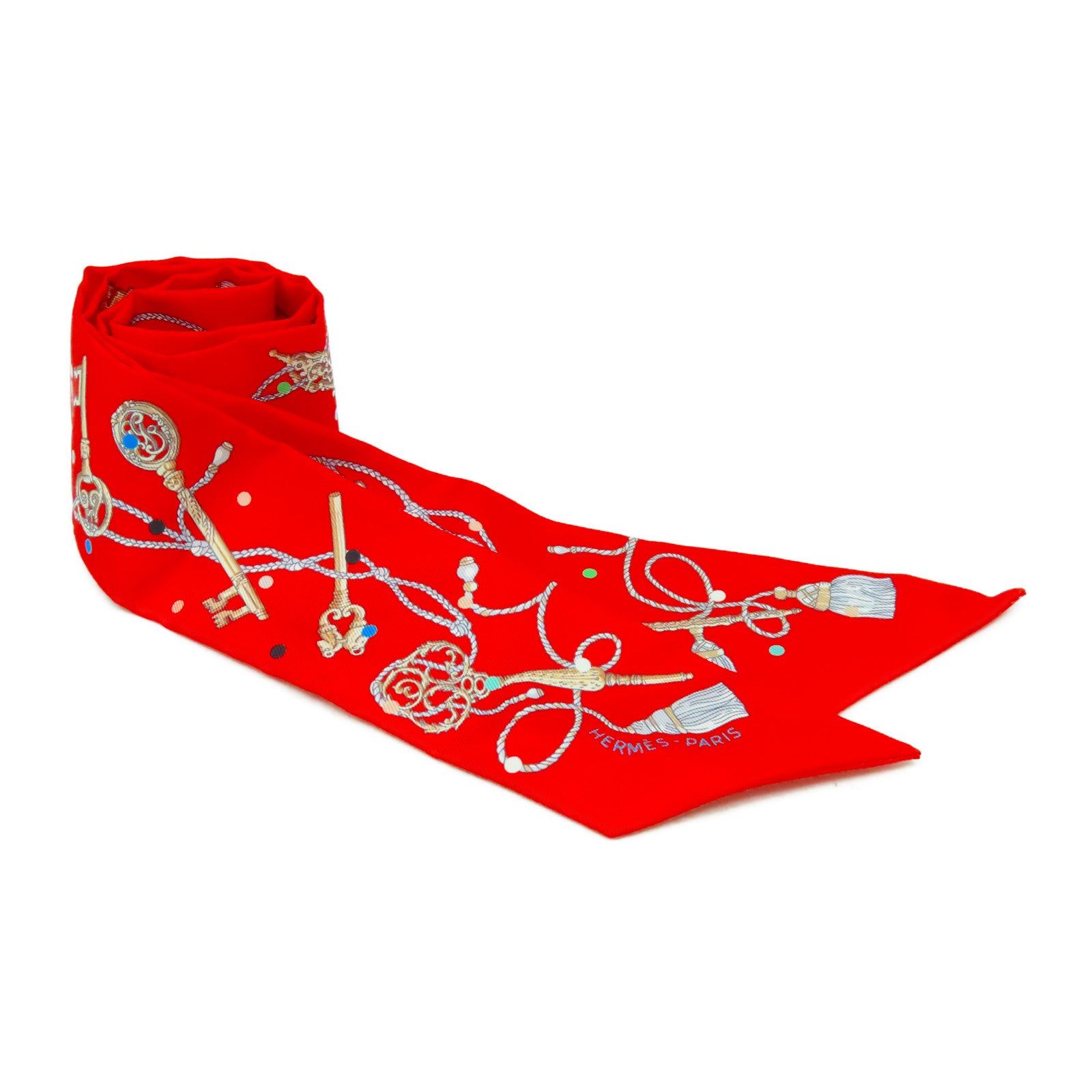 HERMES 絲質Twilly絲巾紅色