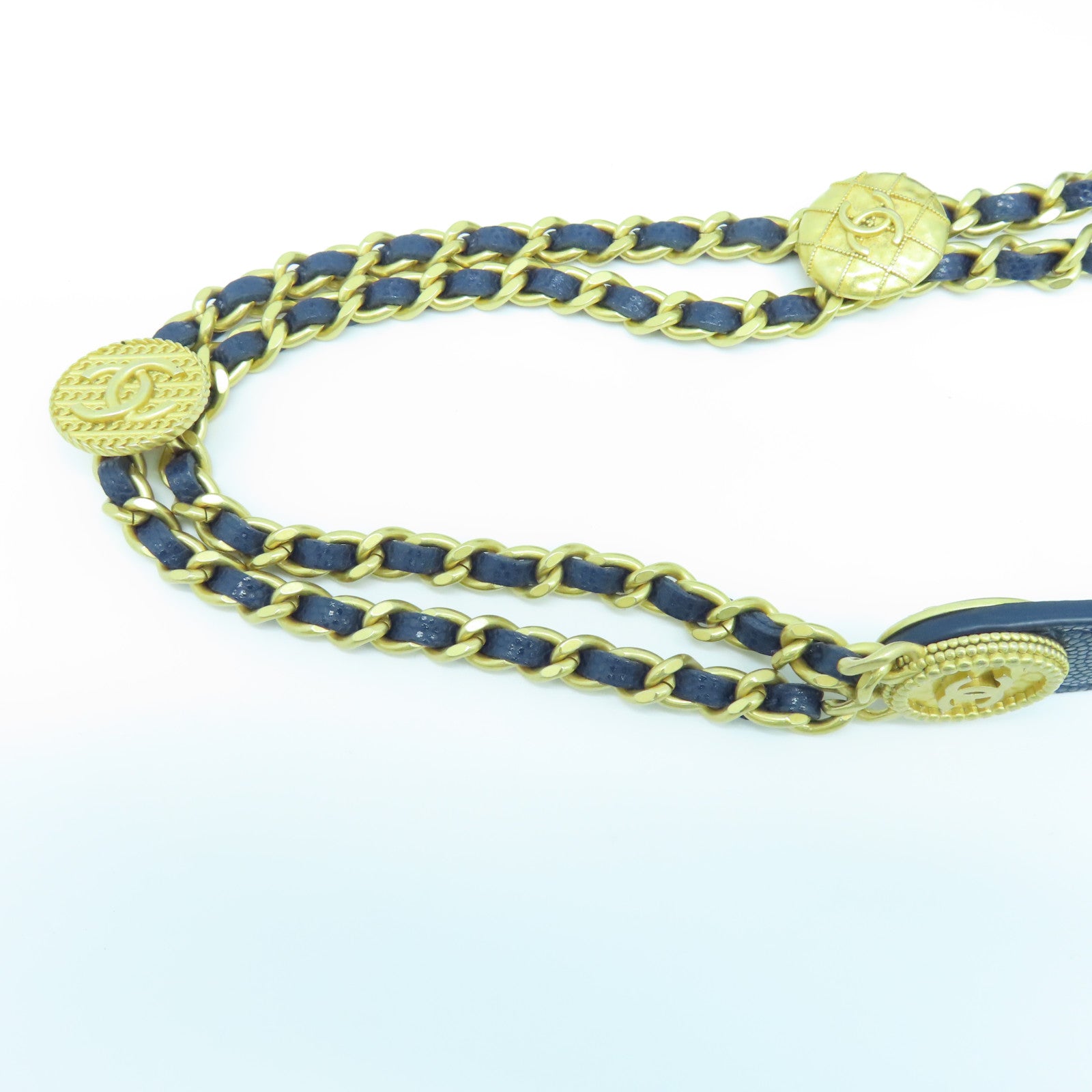 CHANEL Rhombus Caviar Leather Chain Shoulder Bag Gold Buckle Chain Belt Shoulder Bag Dark Blue