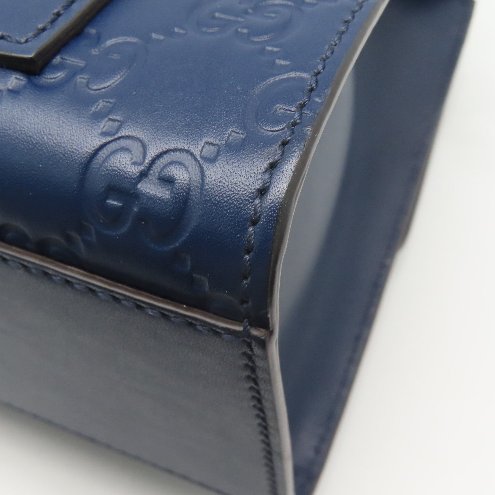 GUCCI 牛皮皮革Chain Bag金扣鏈帶肩背袋海軍藍色