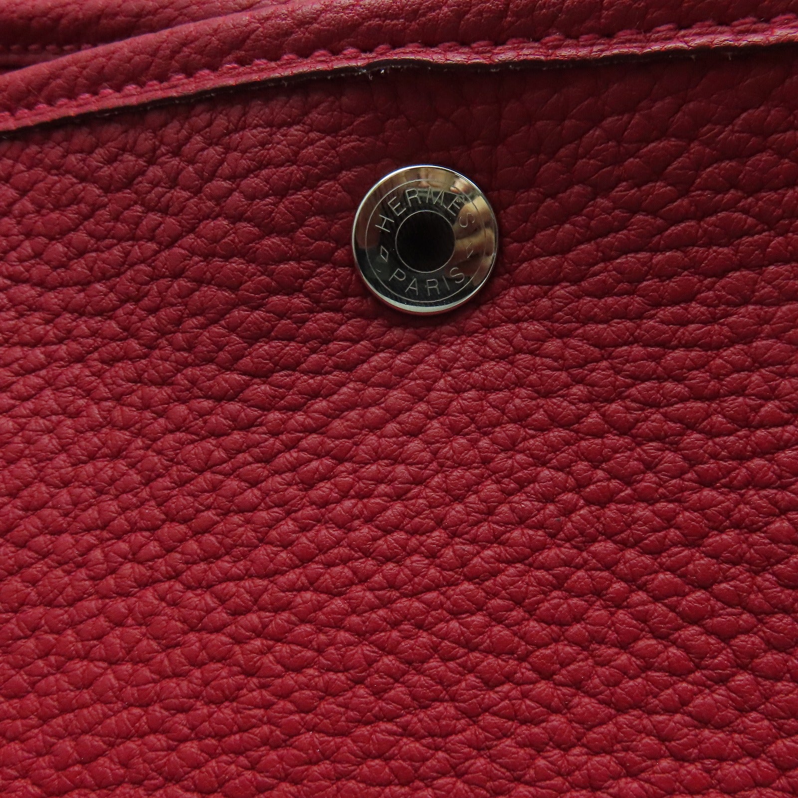 HERMES Negonda Leather GardenParty PM Silver Buckle Handle Bag Rouge Piment Red