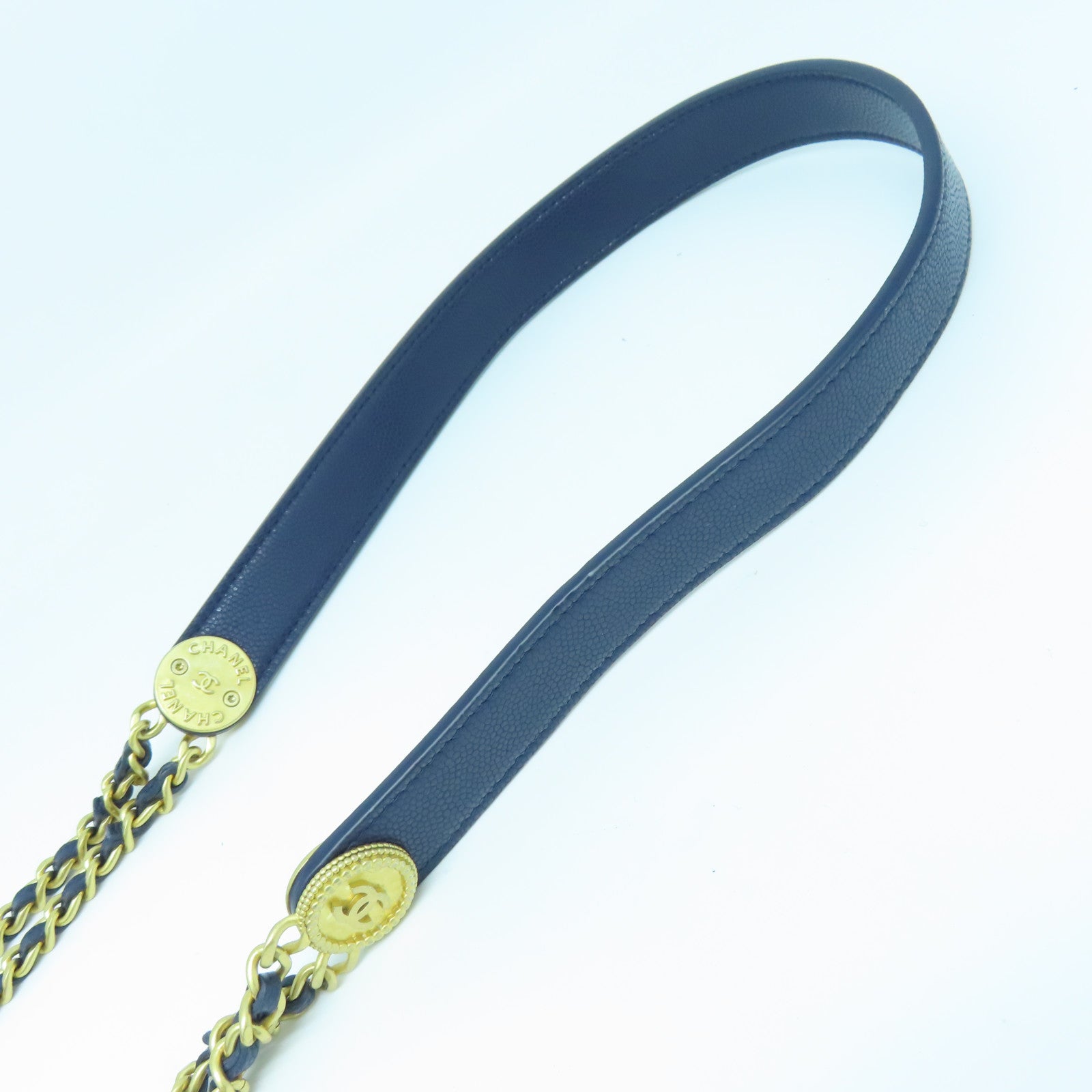 CHANEL Rhombus Caviar Leather Chain Shoulder Bag Gold Buckle Chain Belt Shoulder Bag Dark Blue