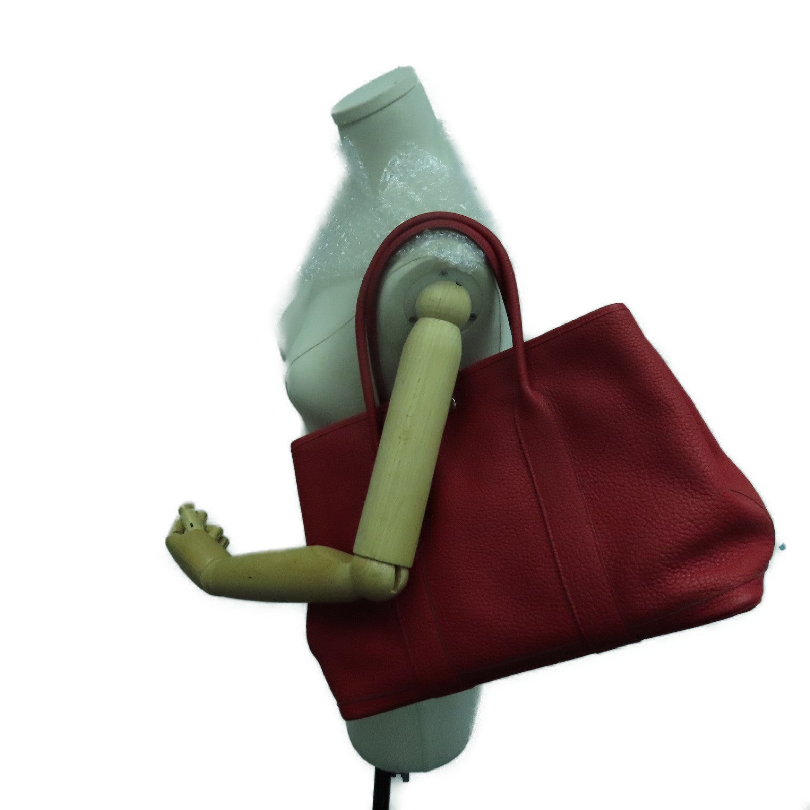 HERMES Negonda Leather GardenParty PM Silver Buckle Handle Bag Rouge Piment Red