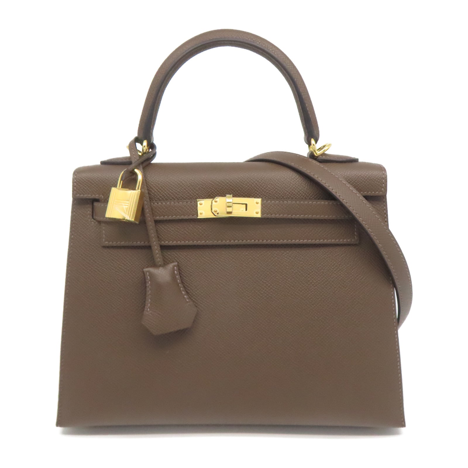 HERMES Epsom皮革Kelly 25金扣手挽肩背兩用袋啡色