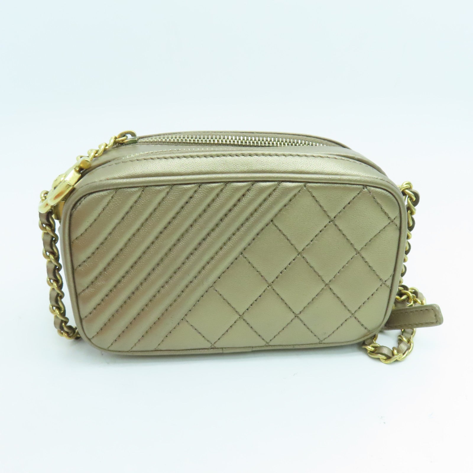 CHANEL 【激減優惠】菱格羊皮皮革Chain Shoulder金扣鏈帶肩背袋金色