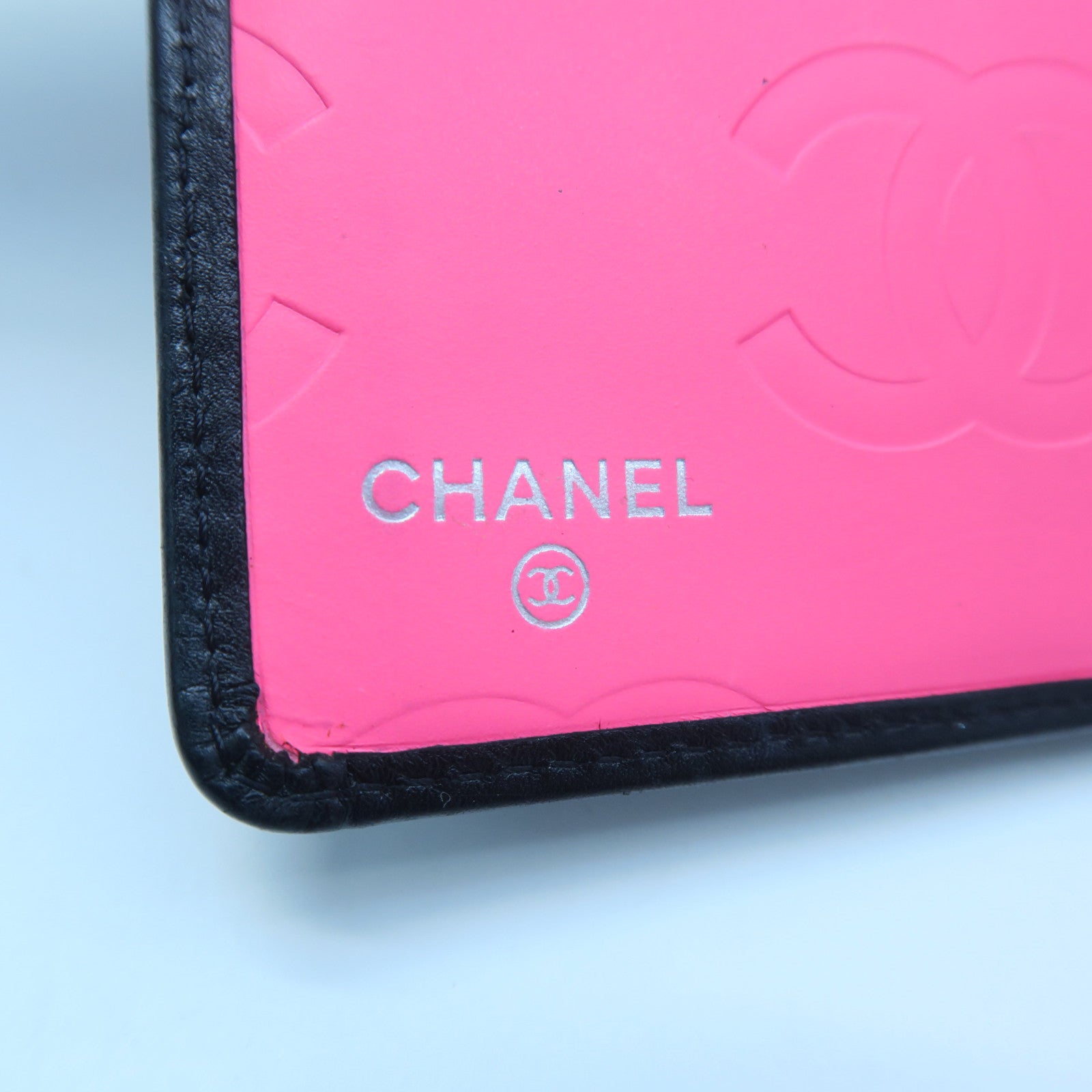 CHANEL Diamond Sheepskin Leather Wallet Silver Buckle Black/Pink