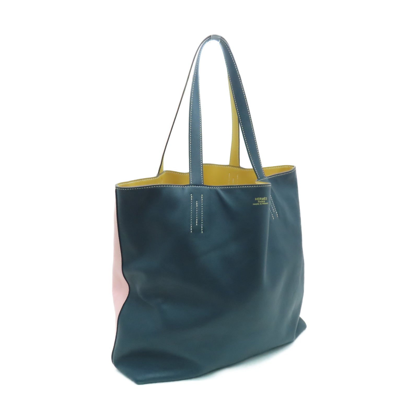 HERMES Veau Swift皮革Double Sens 45手挽袋蓝色/黄色/樱花粉色