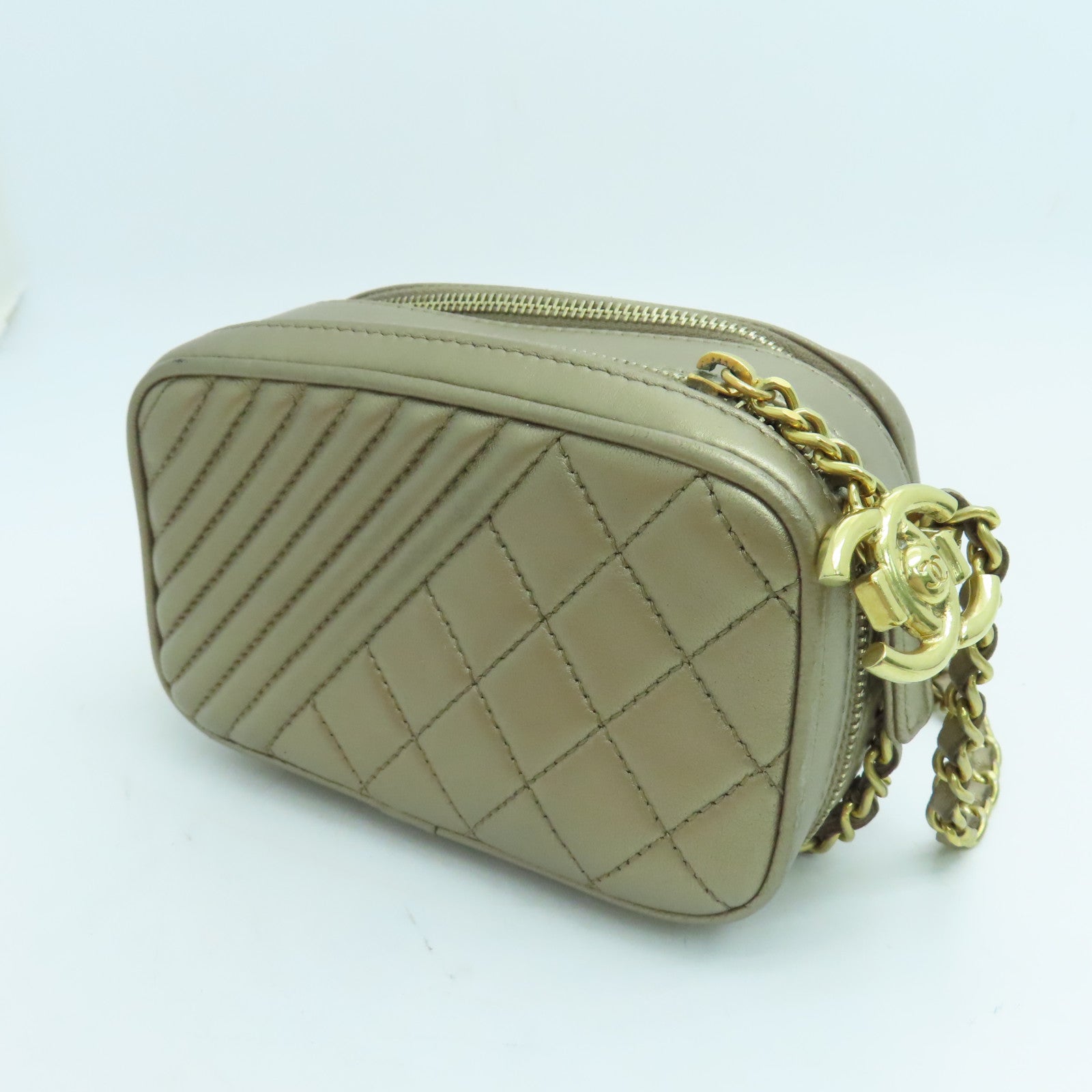 CHANEL 【激減優惠】菱格羊皮皮革Chain Shoulder金扣鏈帶肩背袋金色