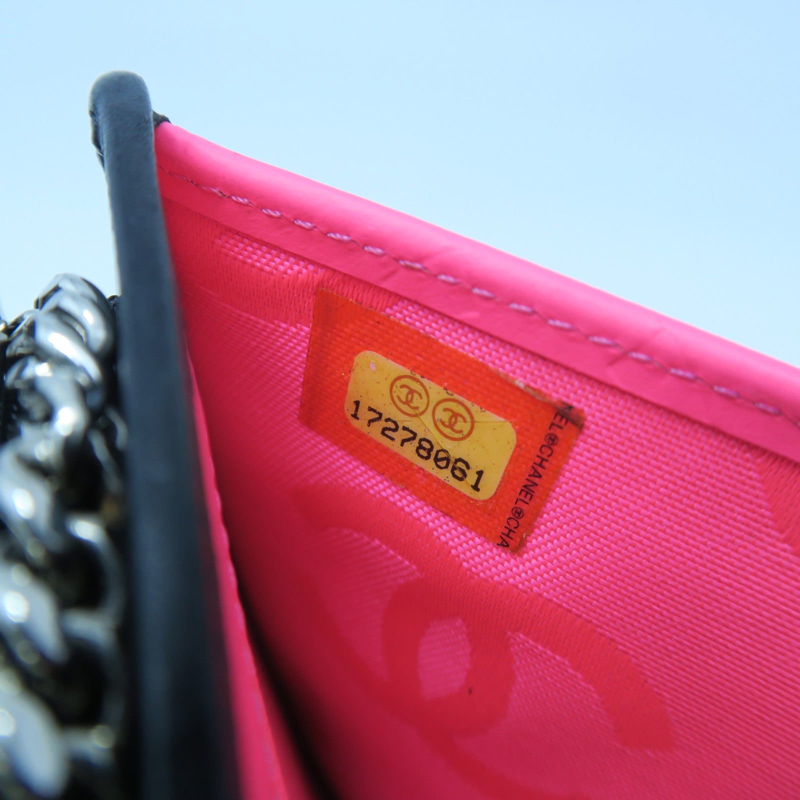 CHANEL Diamond Sheepskin Leather Wallet Silver Buckle Black/Pink