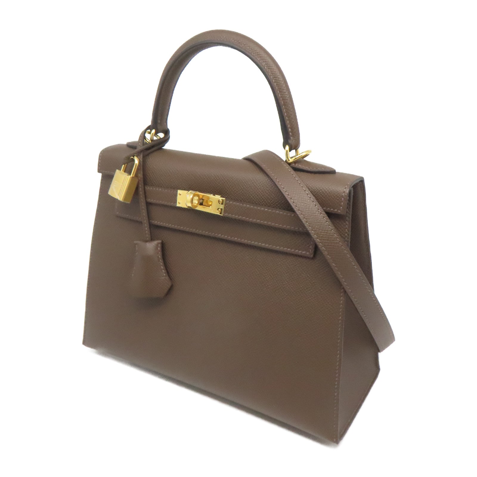 HERMES Epsom皮革Kelly 25金扣手挽肩背兩用袋啡色