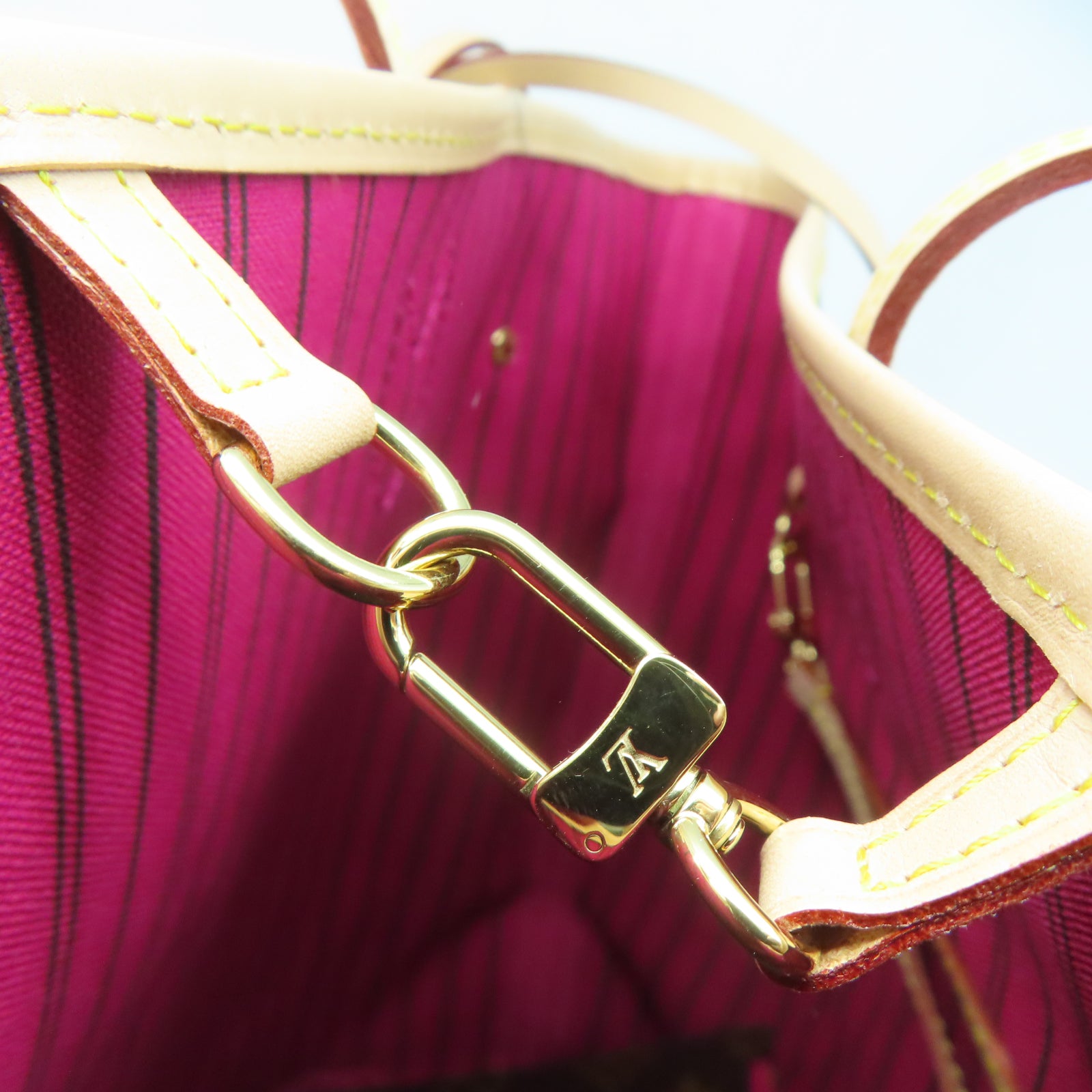 LOUIS VUITTON Monogram Neverfull MM金扣手挽袋棕色