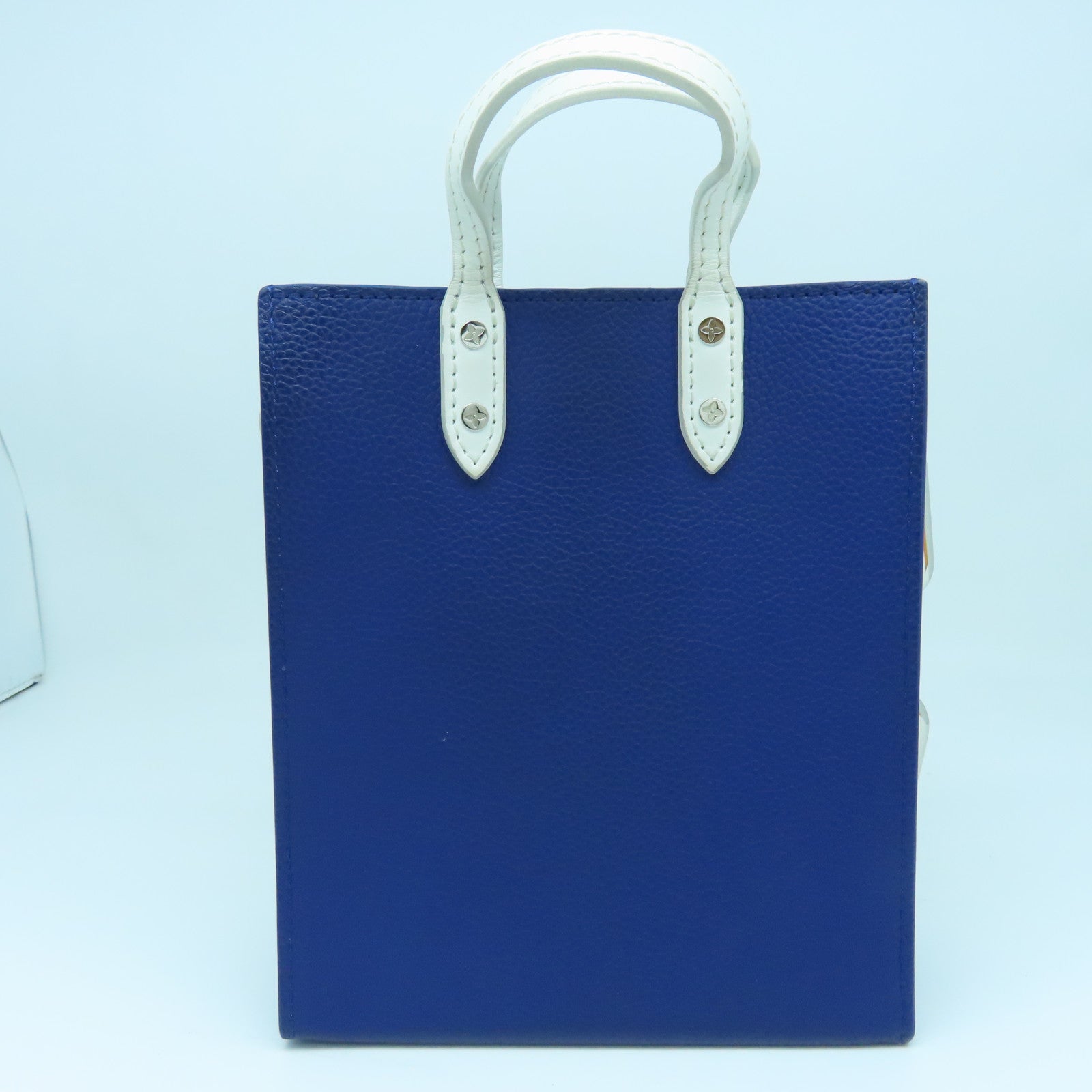 LOUIS VUITTON Cowhide Leather Everyday LV Sac Plat XS Silver Buckle Handle Shoulder Bag Blue/White