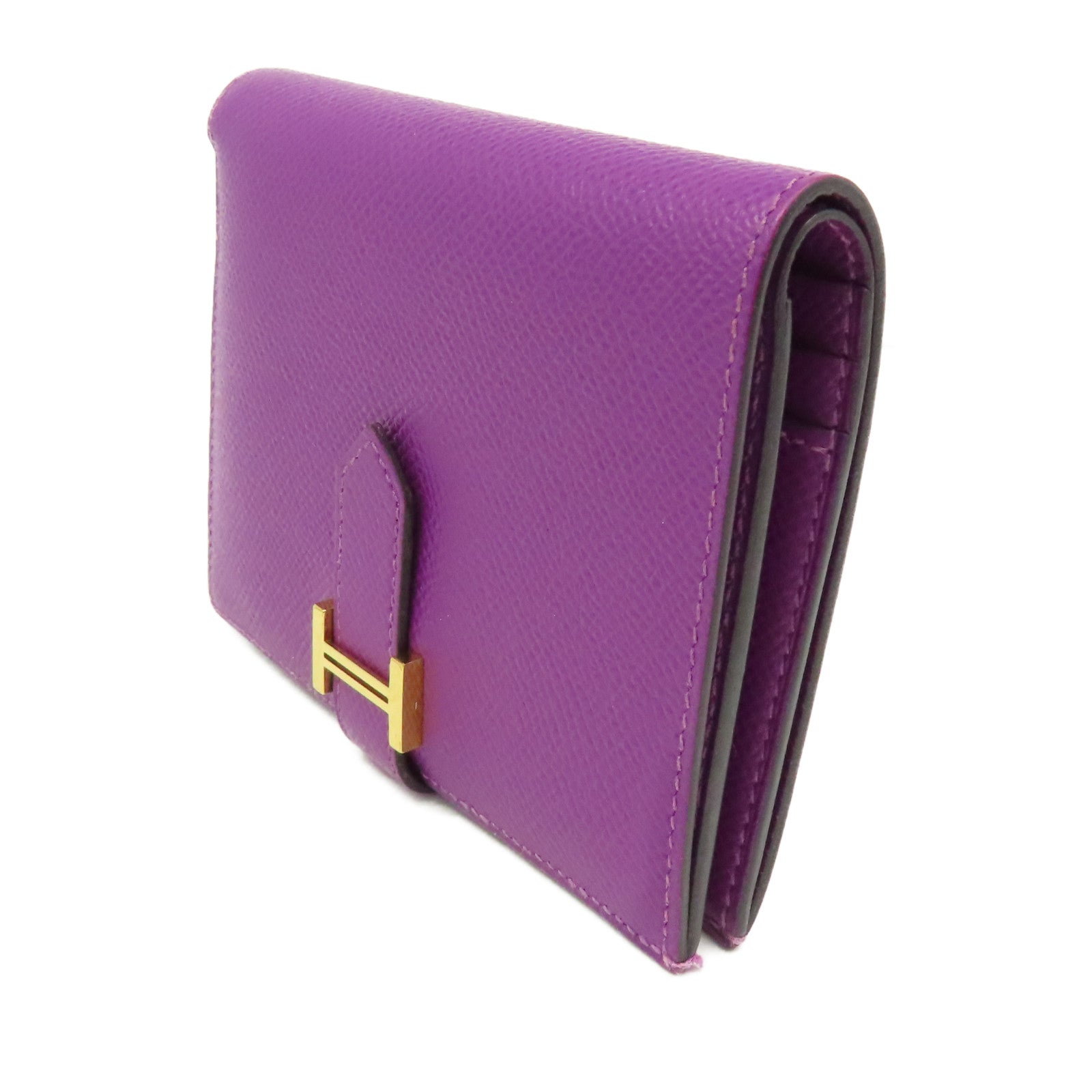 HERMES 【激減優惠】Epsom皮革Bearn Wallet金扣短錢包紫色