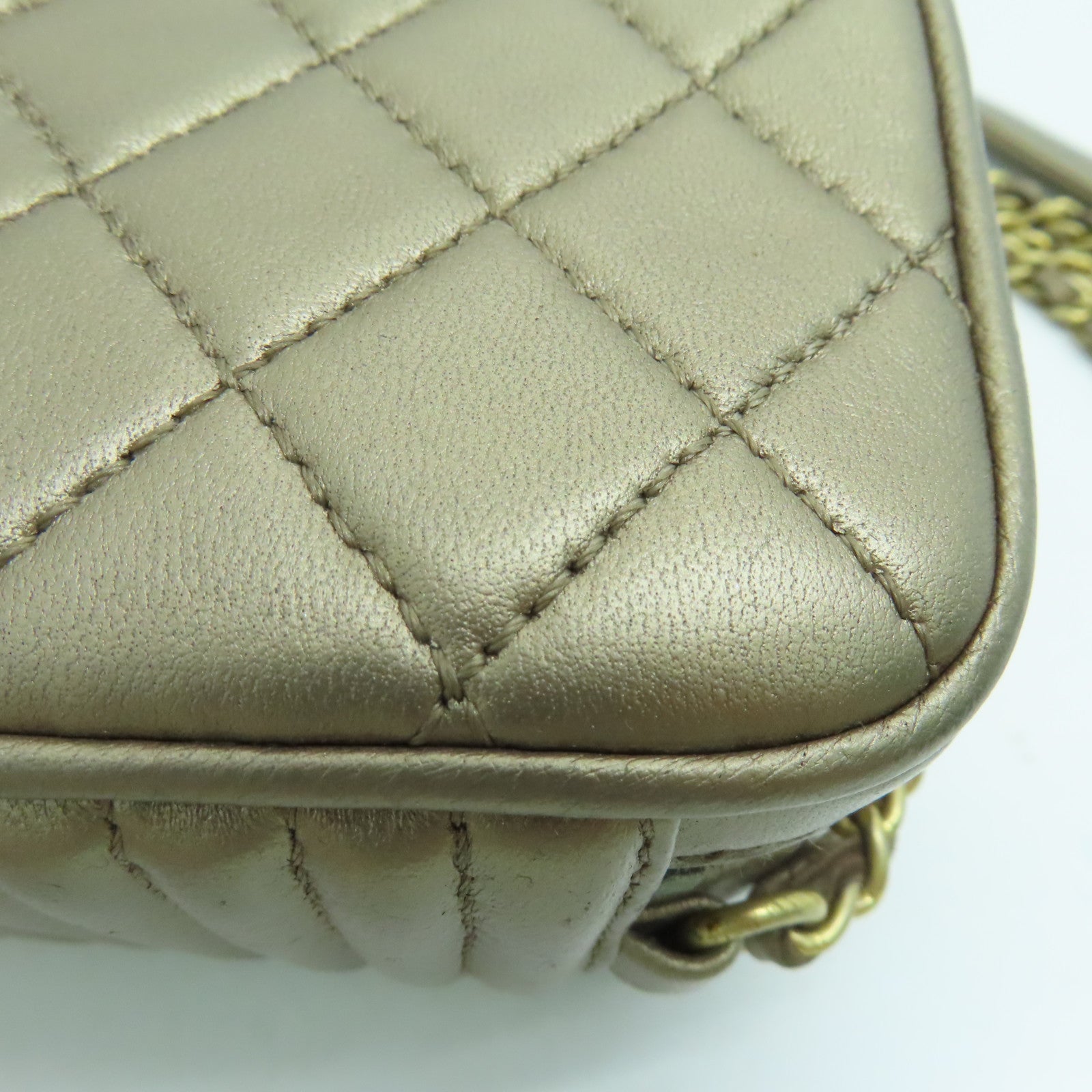 CHANEL 【激減優惠】菱格羊皮皮革Chain Shoulder金扣鏈帶肩背袋金色