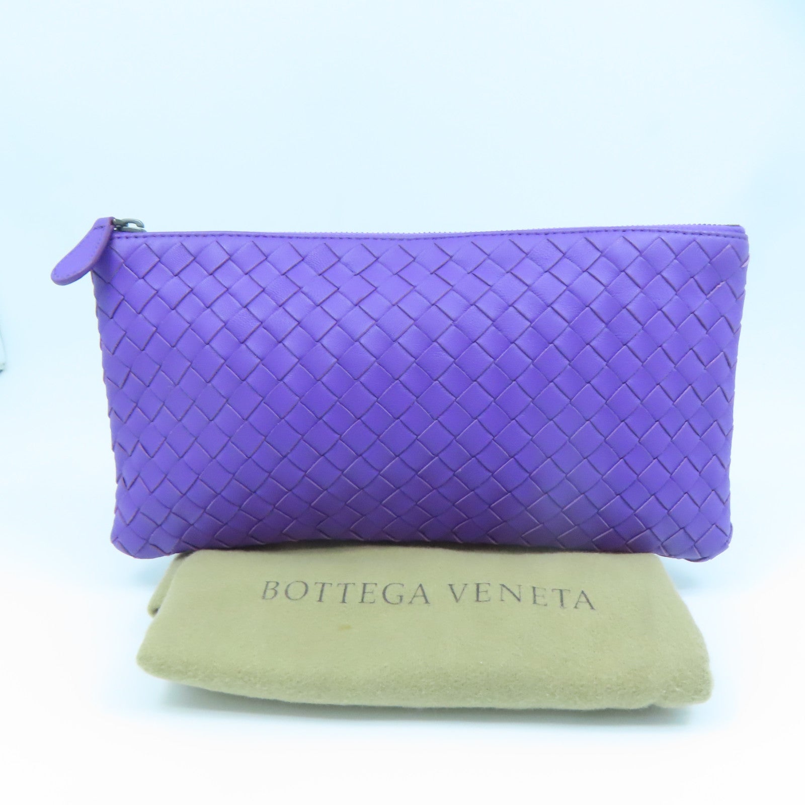BOTTEGA VENETA Textured Leather Pouch Clutch Purple