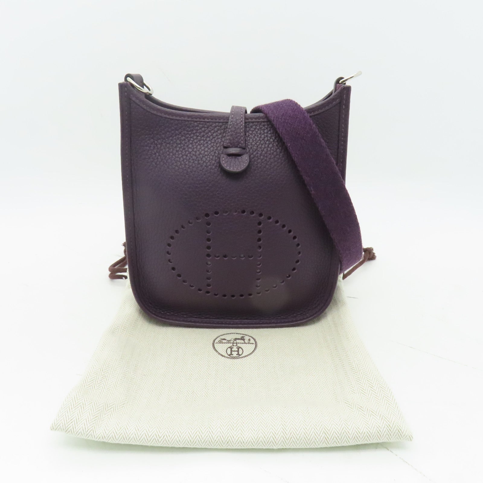 HERMES Clemence皮革Evelyne TPM銀扣肩背袋紫色