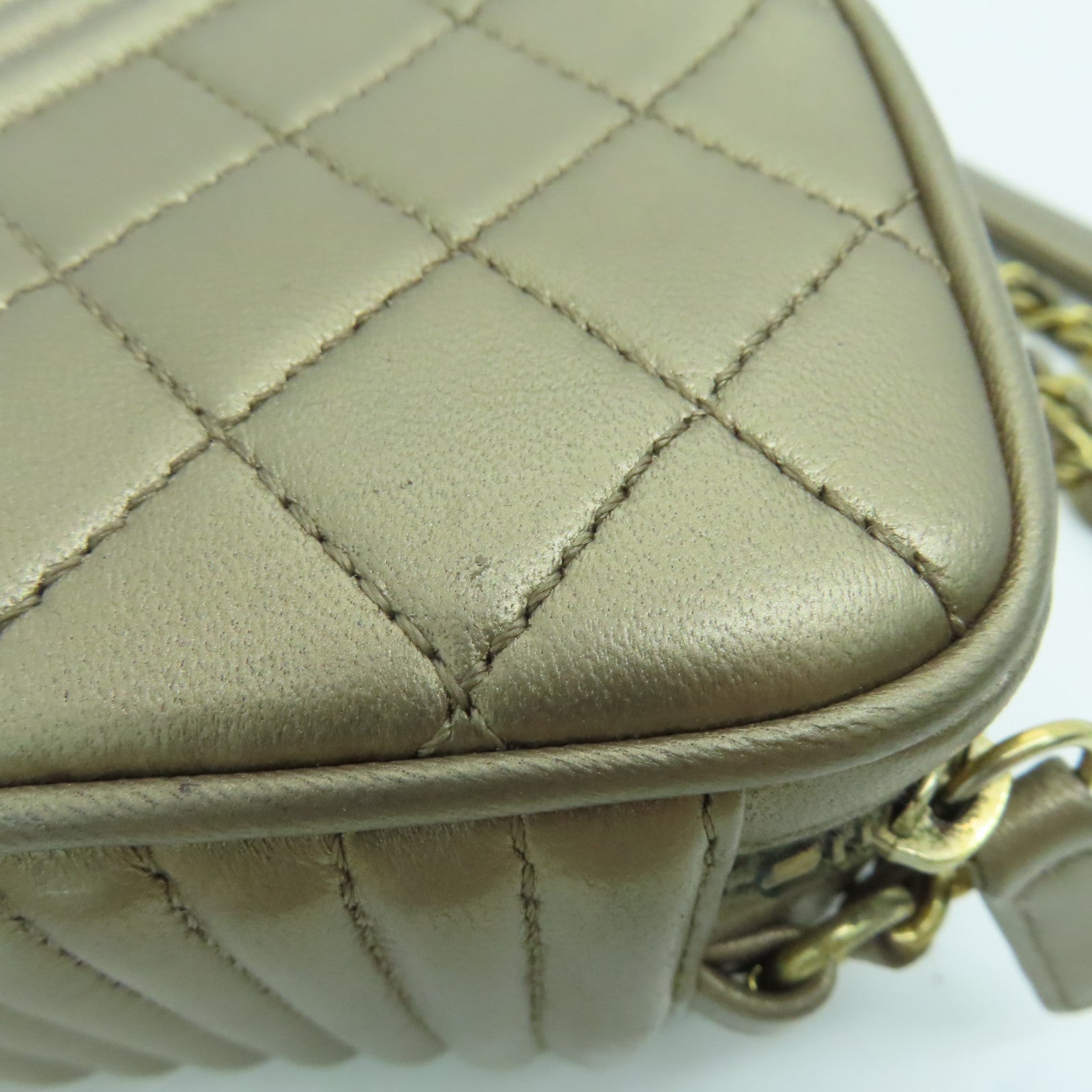 CHANEL 【激減優惠】菱格羊皮皮革Chain Shoulder金扣鏈帶肩背袋金色