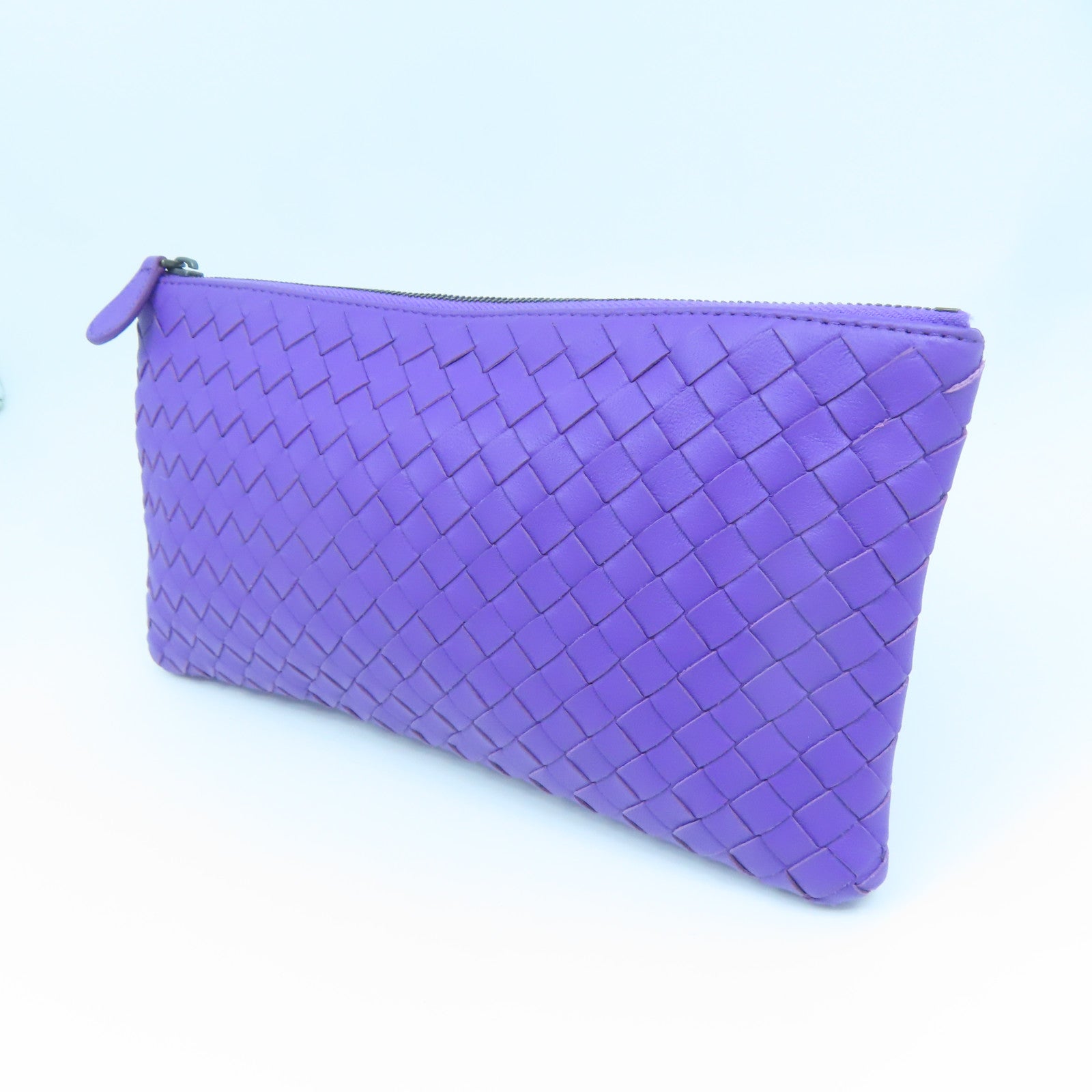 BOTTEGA VENETA Textured Leather Pouch Clutch Purple