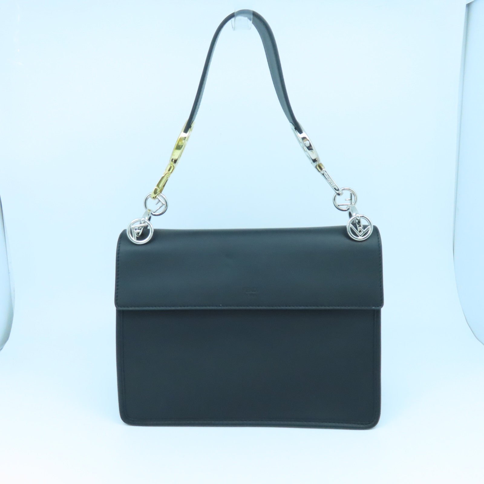FENDI Cowhide Leather 2way Shoulder Bag Silver Buckle Handle Shoulder Bag Black