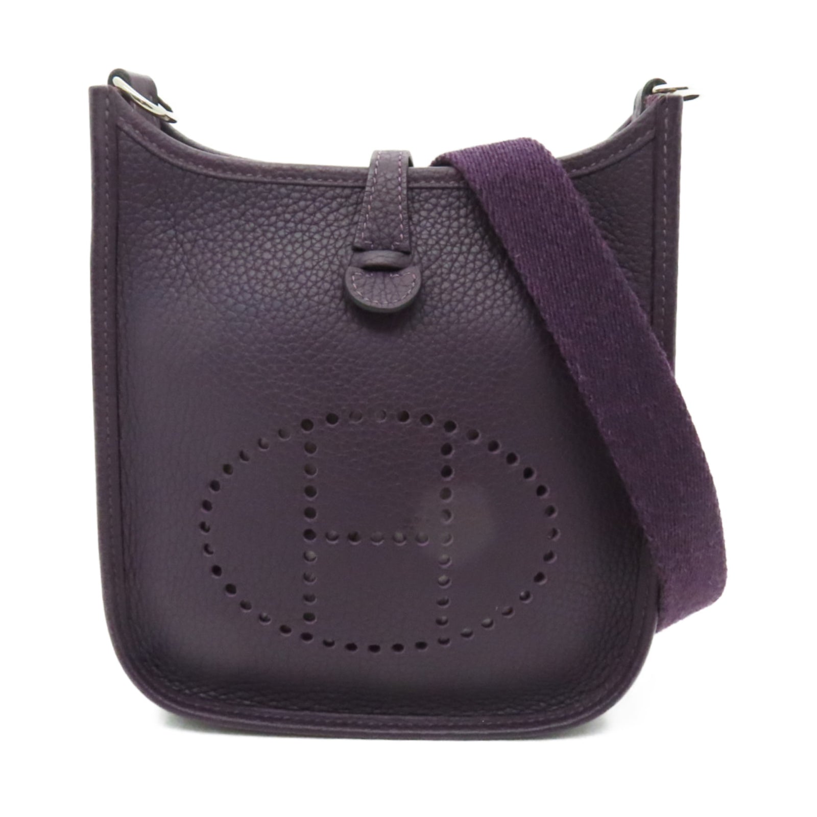HERMES Clemence皮革Evelyne TPM銀扣肩背袋紫色