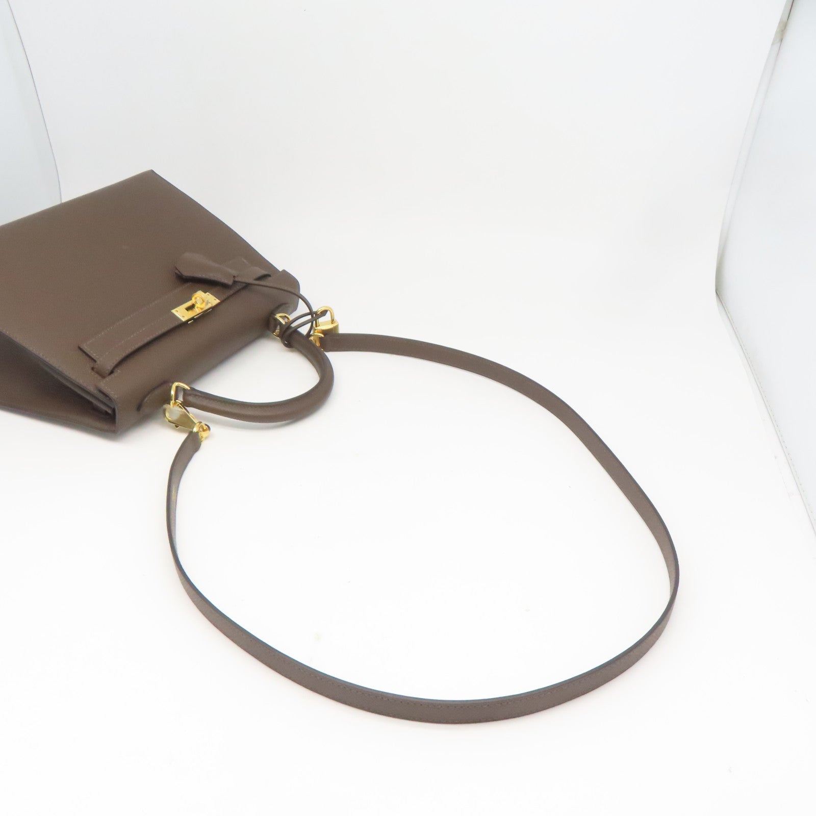 HERMES Epsom皮革Kelly 25金扣手挽肩背兩用袋啡色