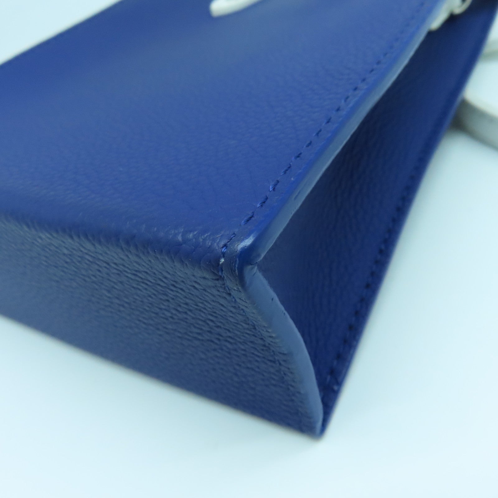LOUIS VUITTON Cowhide Leather Everyday LV Sac Plat XS Silver Buckle Handle Shoulder Bag Blue/White