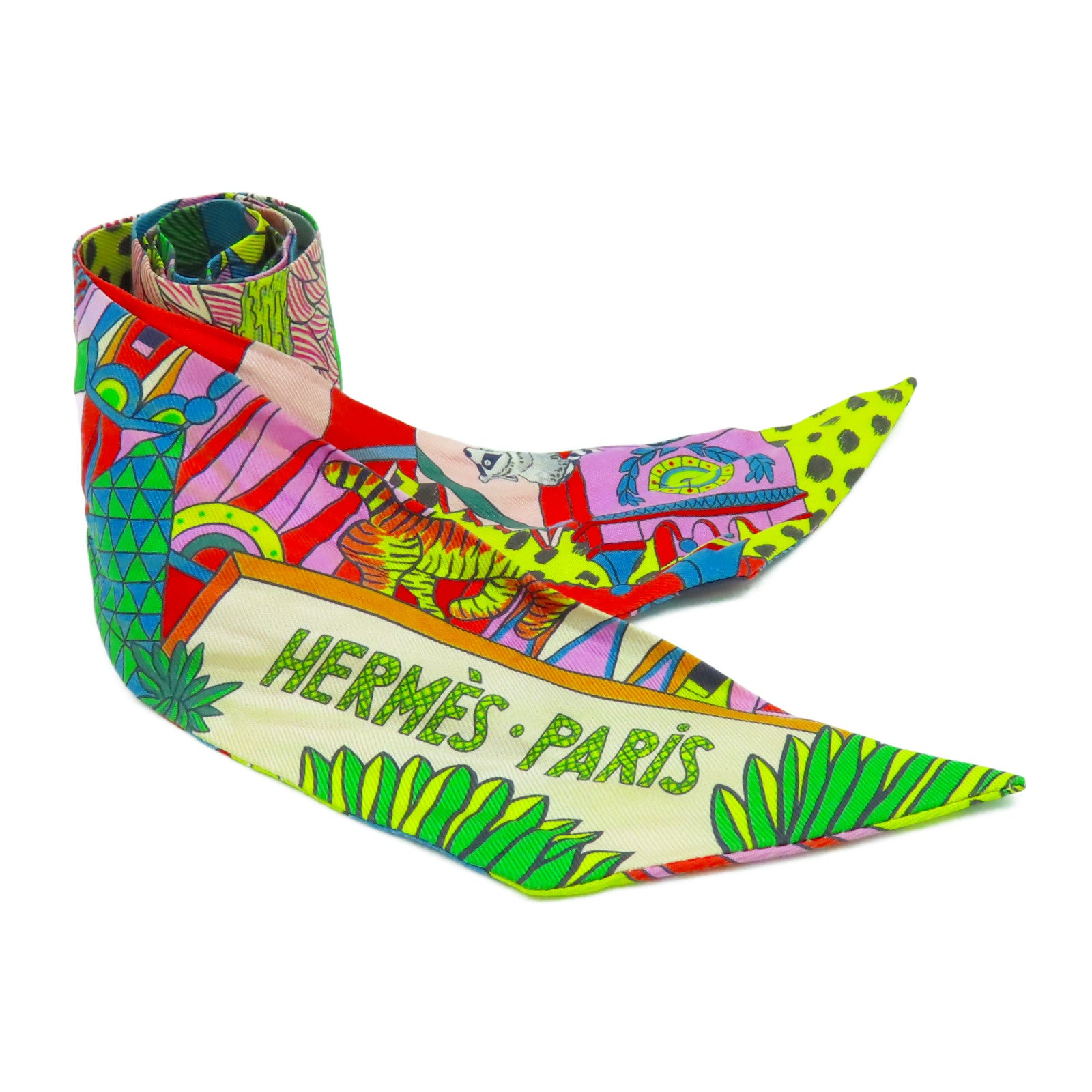 HERMES 絲質Twilly絲巾彩色