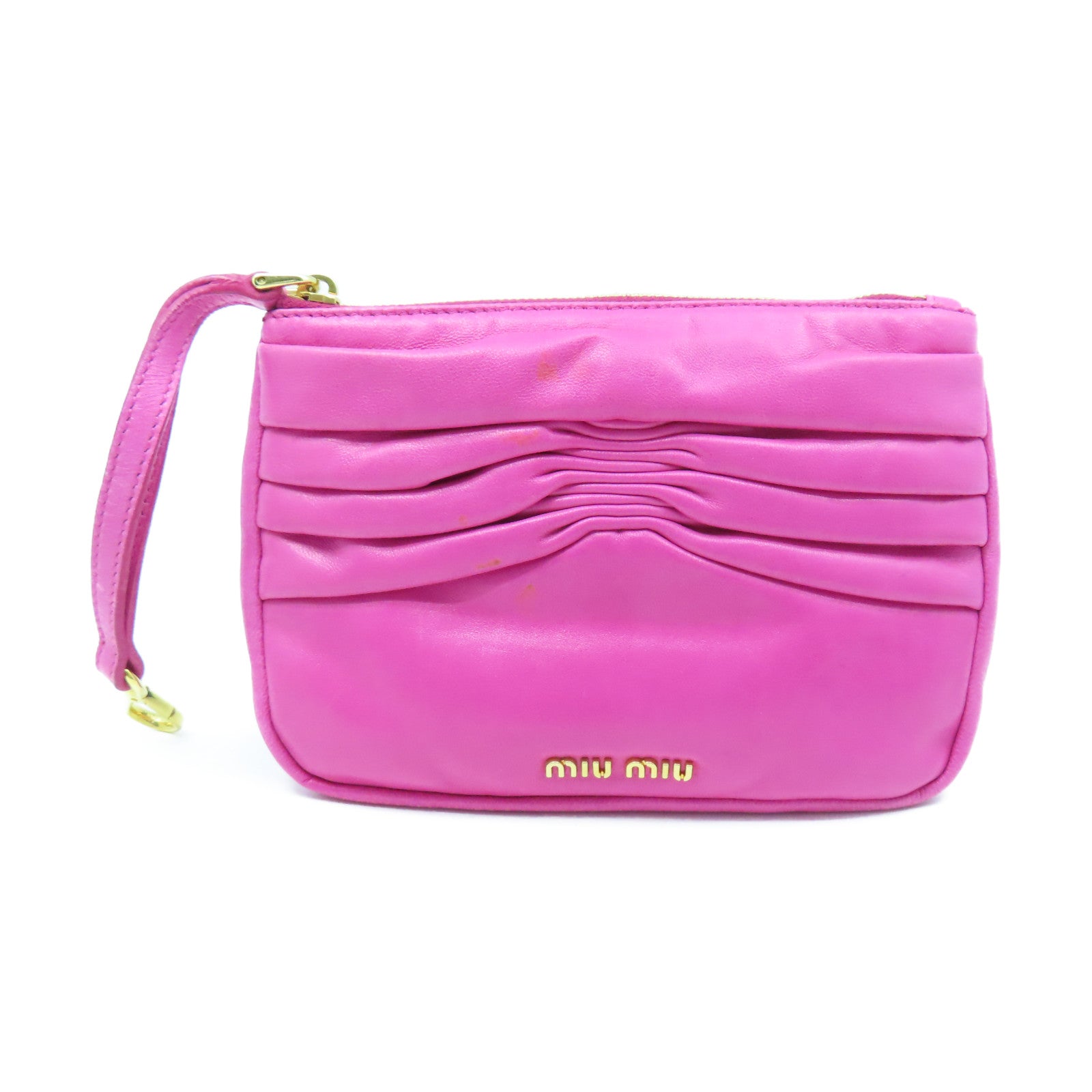 Miu Miu Cowhide Leather Pouch Gold Buckle Clutch Pink